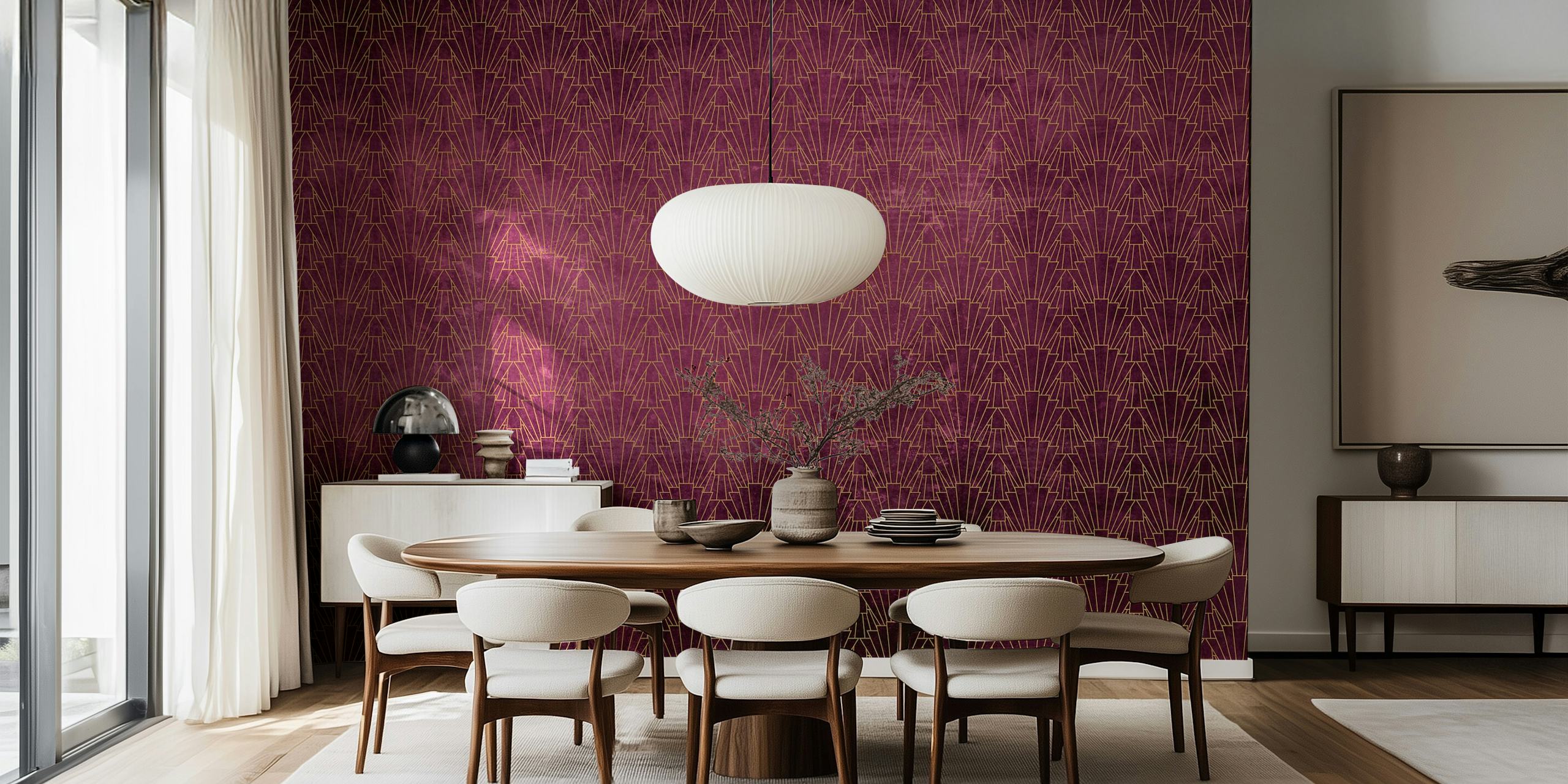 Papier peint Art Deco Wall Burgundy dans une pièce