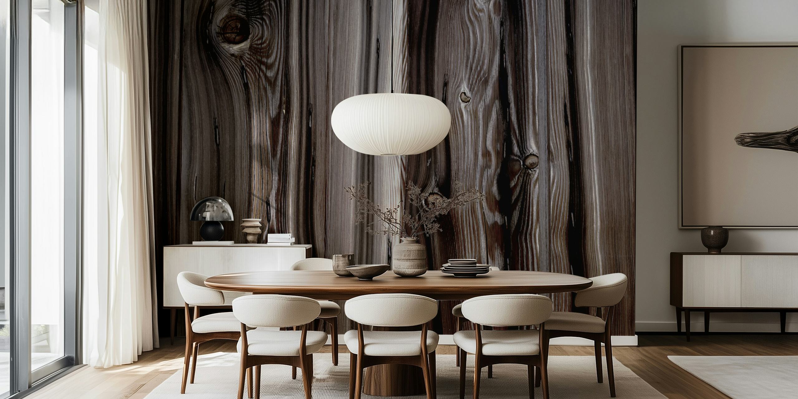 Krupni plan teksture zidnog murala Wooden Nordic Design s detaljnim izgledom drvene daske