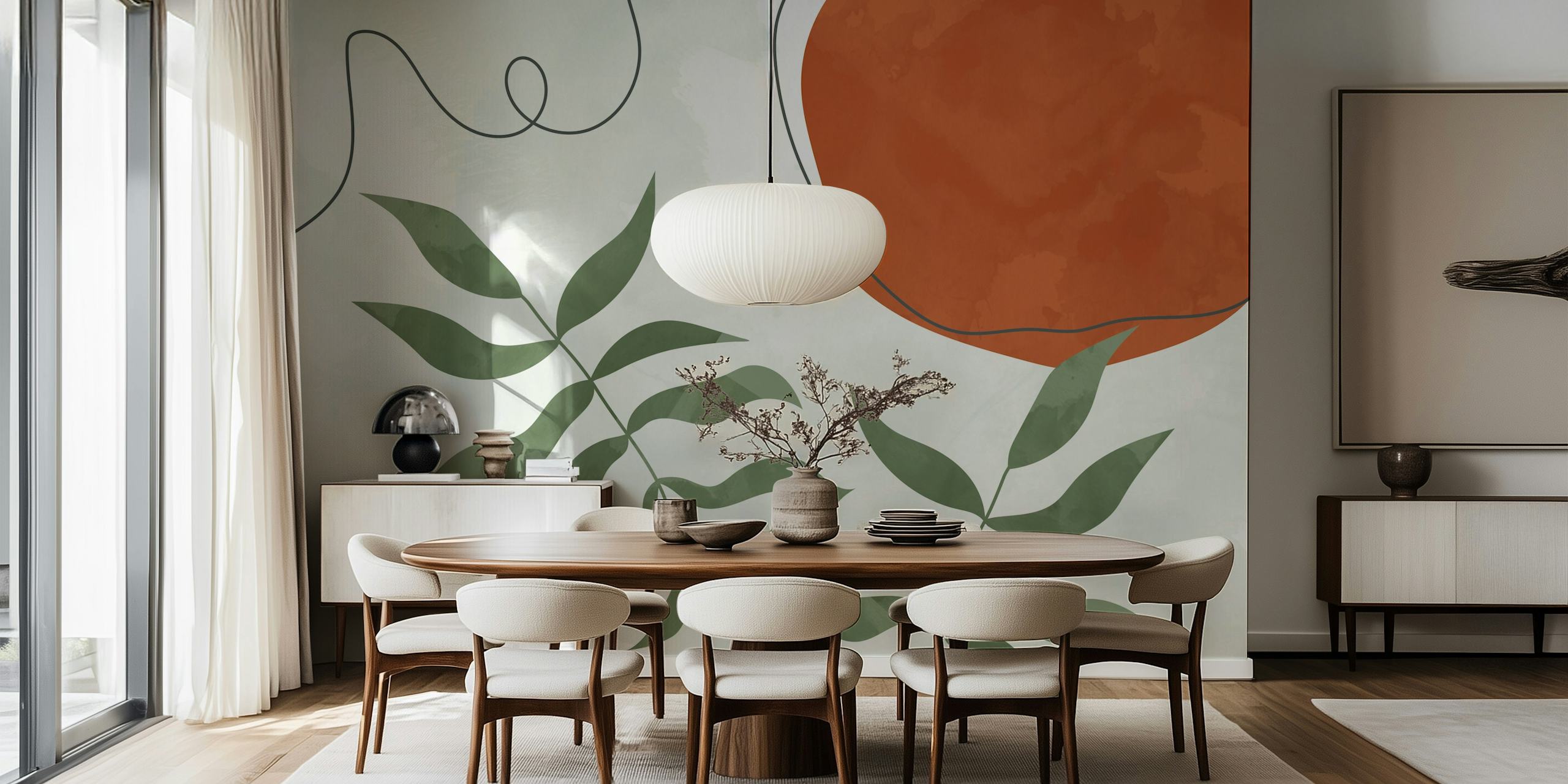 Mid Century Leaf wallpaper design in a room