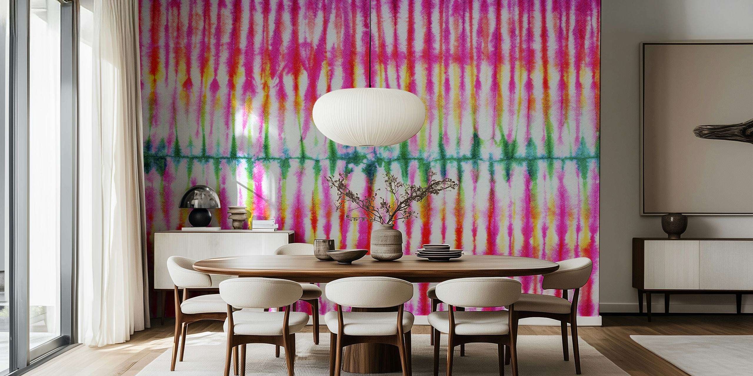 Papel de parede striped tie dye exibido em uma parede