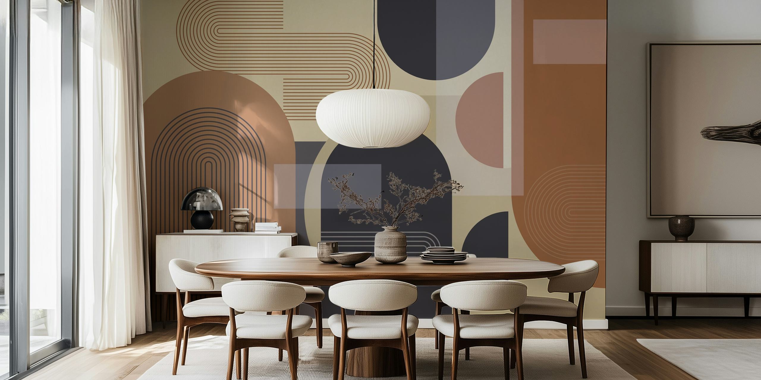 Geometric arches and lines in earth tones wallpaper
