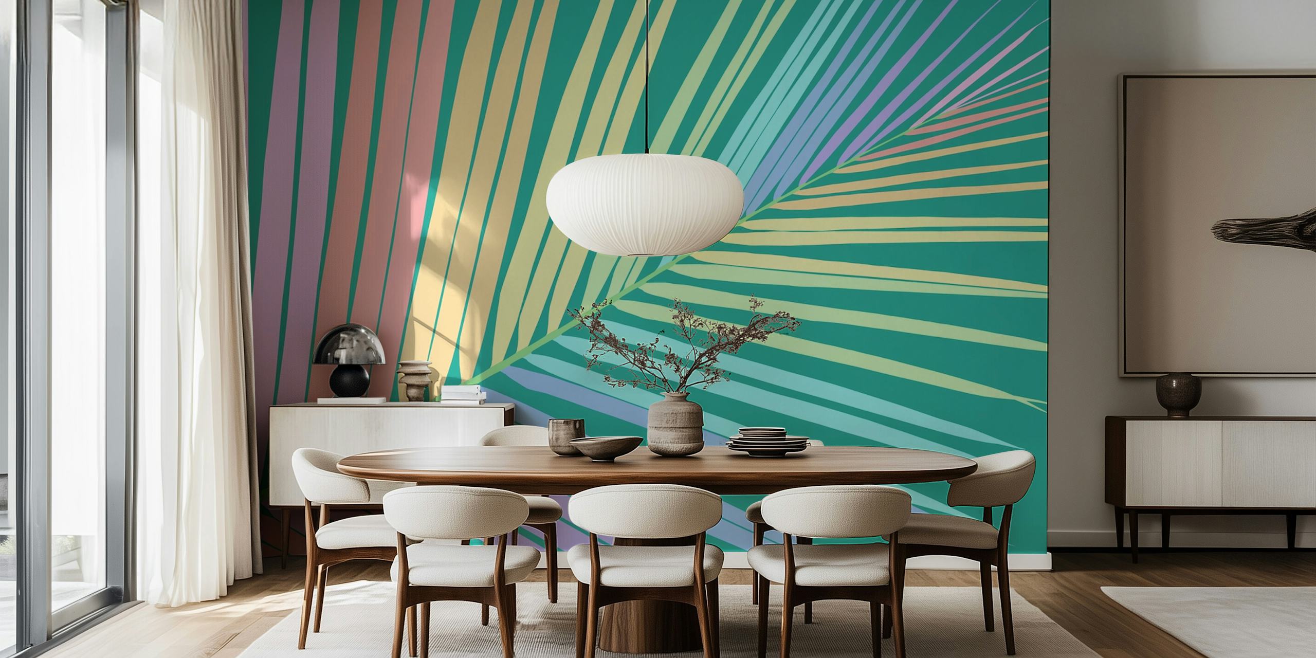 colorful palm leaf patterns in bright pastel colors wallpaper