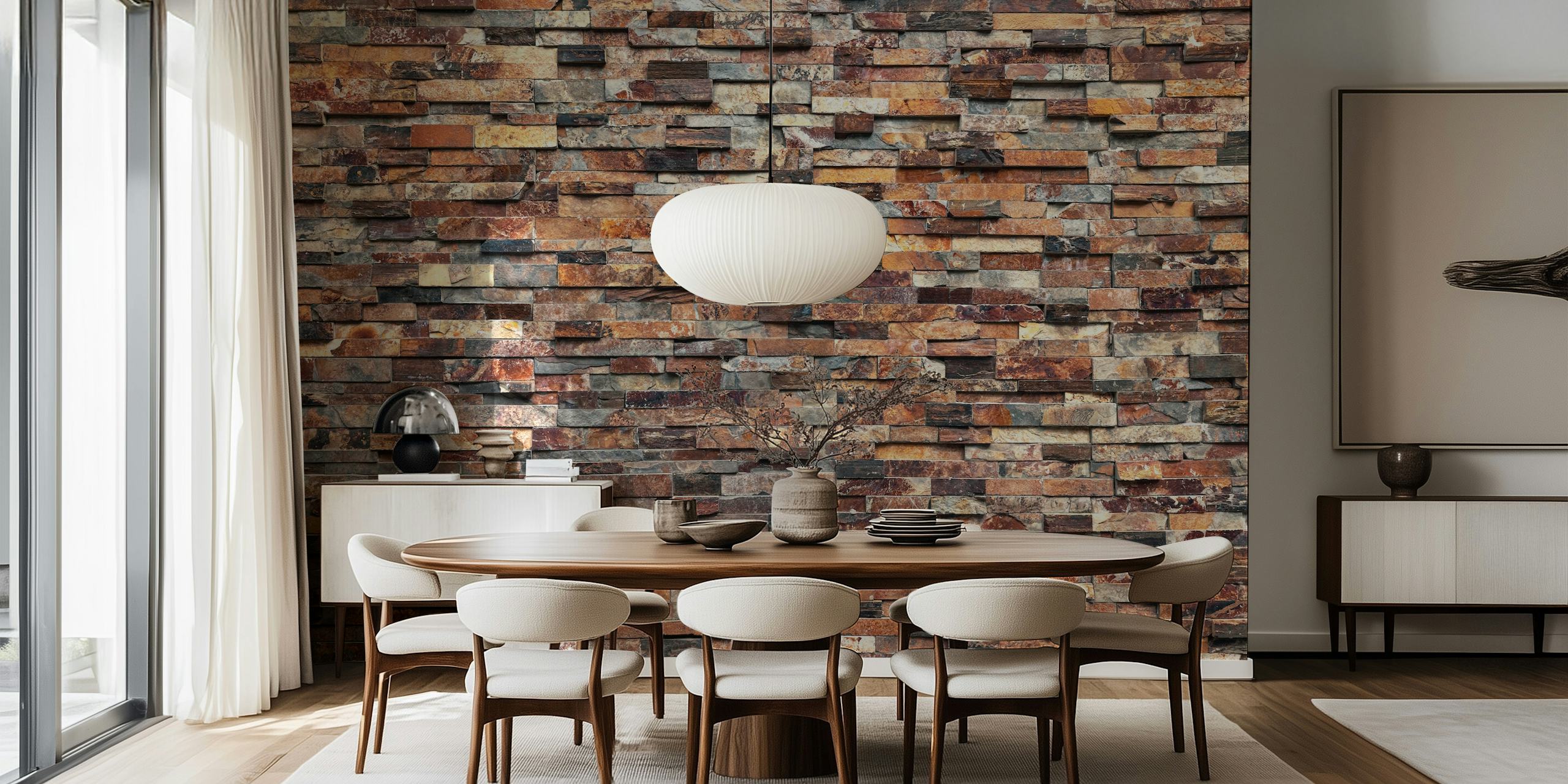Textured stone wall in shades of brown and gray wallpaper