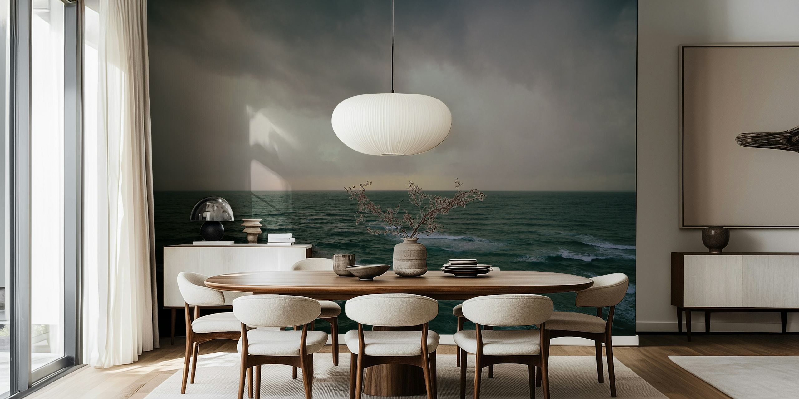 Ocean waves with gray and blue hues wall mural