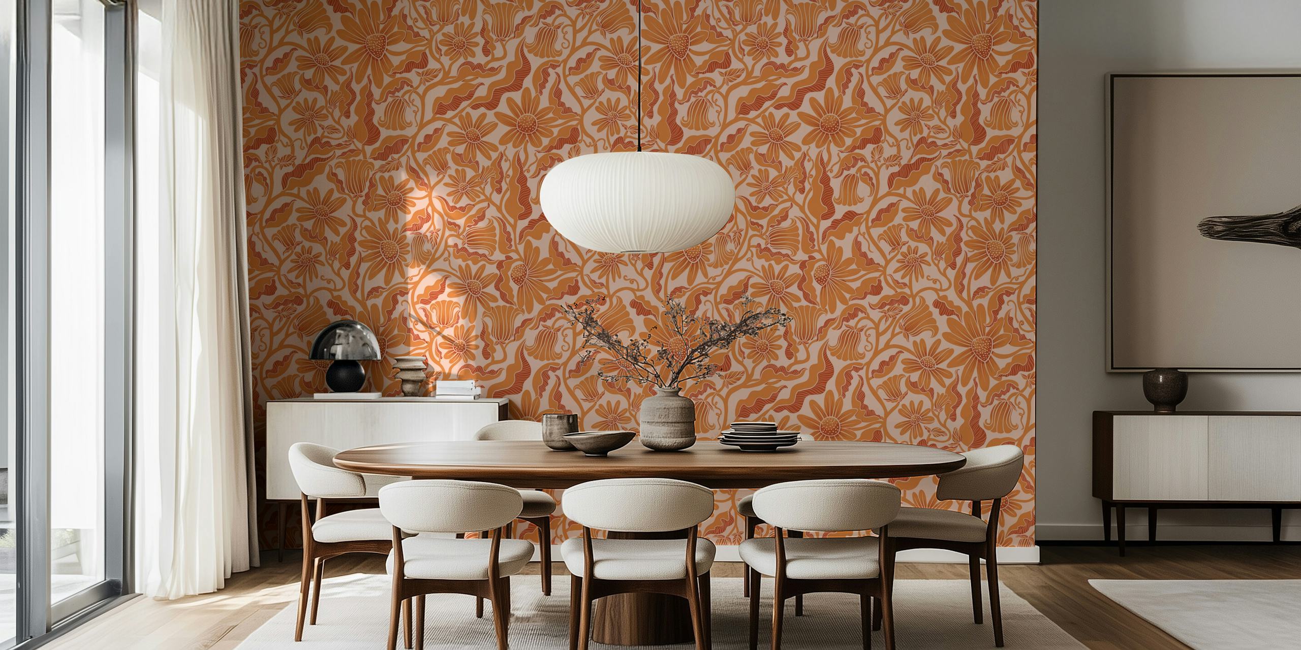 Floral pattern in orange and peach hues wallpaper