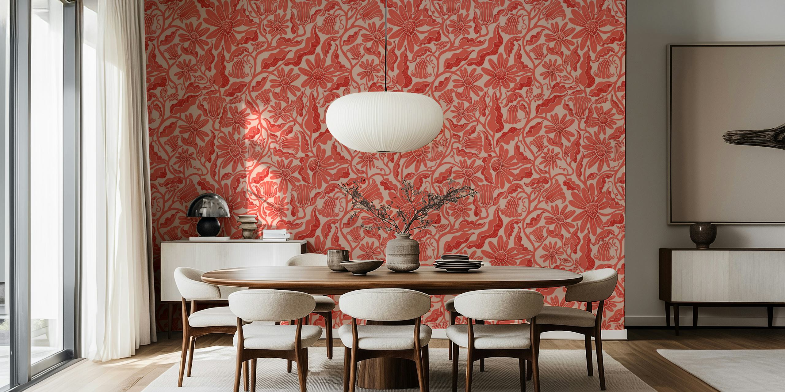 Monochrome Florals Red wallpaper in a room