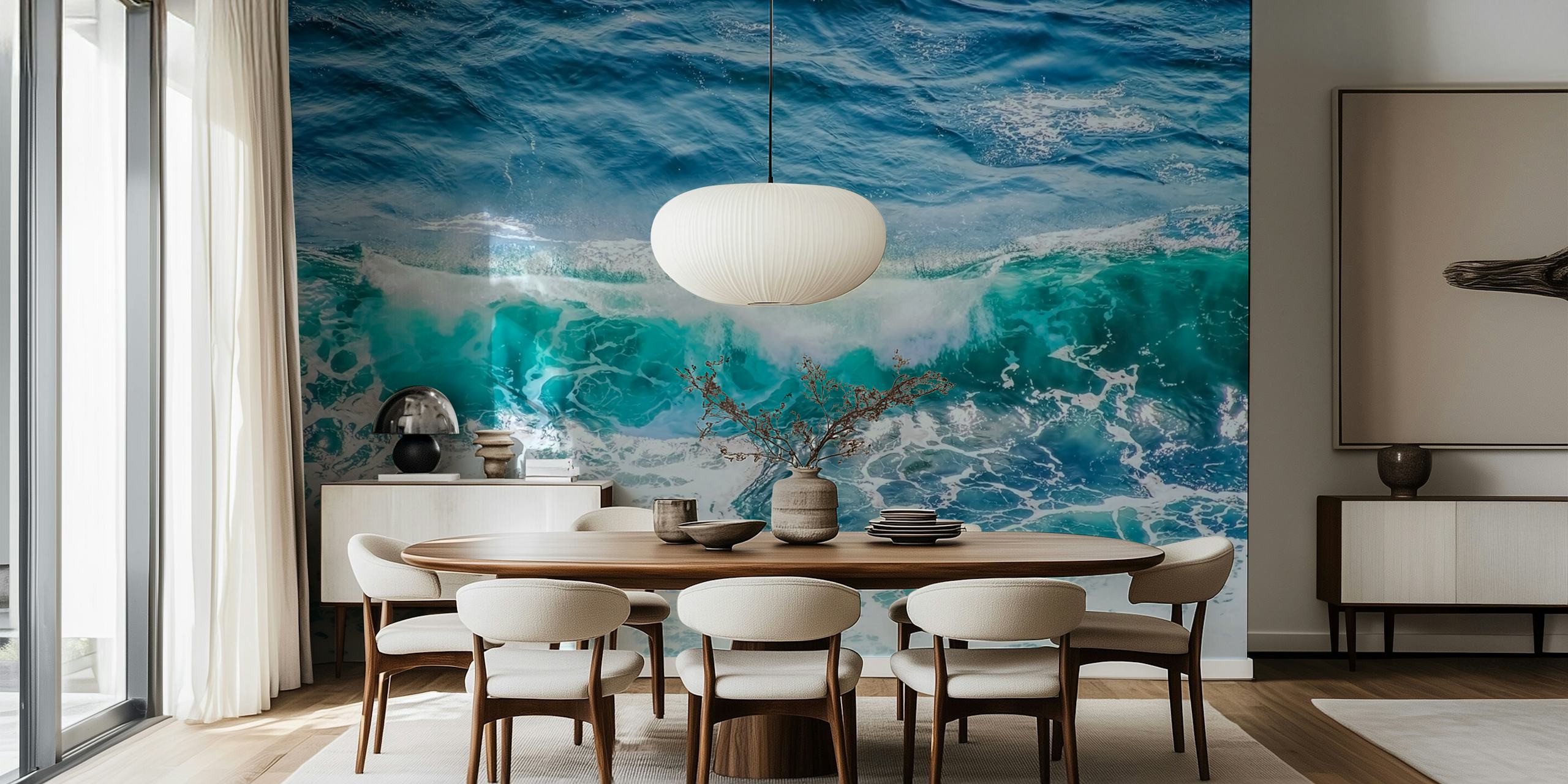 Turquoise wave wallpaper in a room