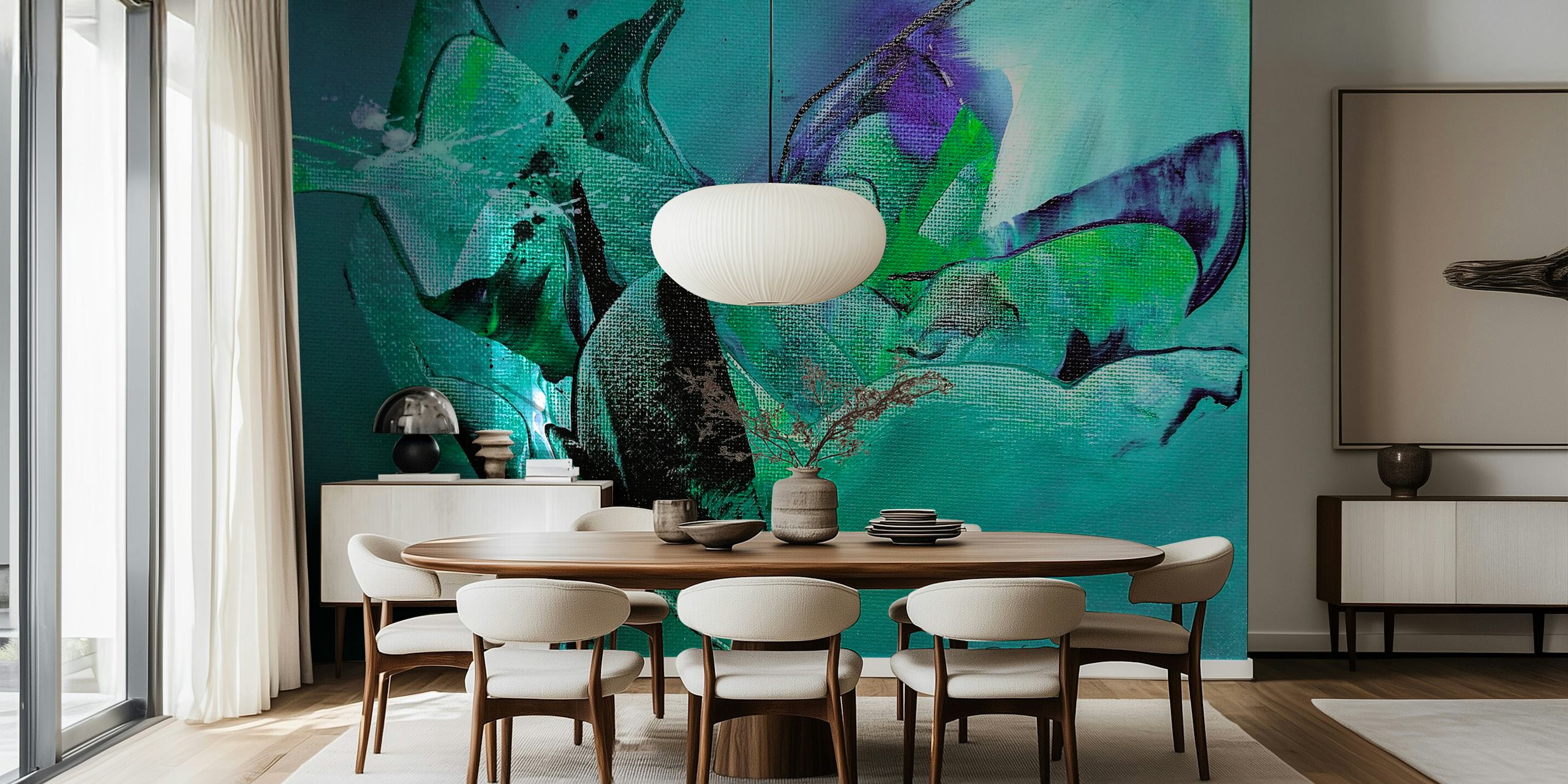 Abstract blue and green floral shapes illustrations wallpaper