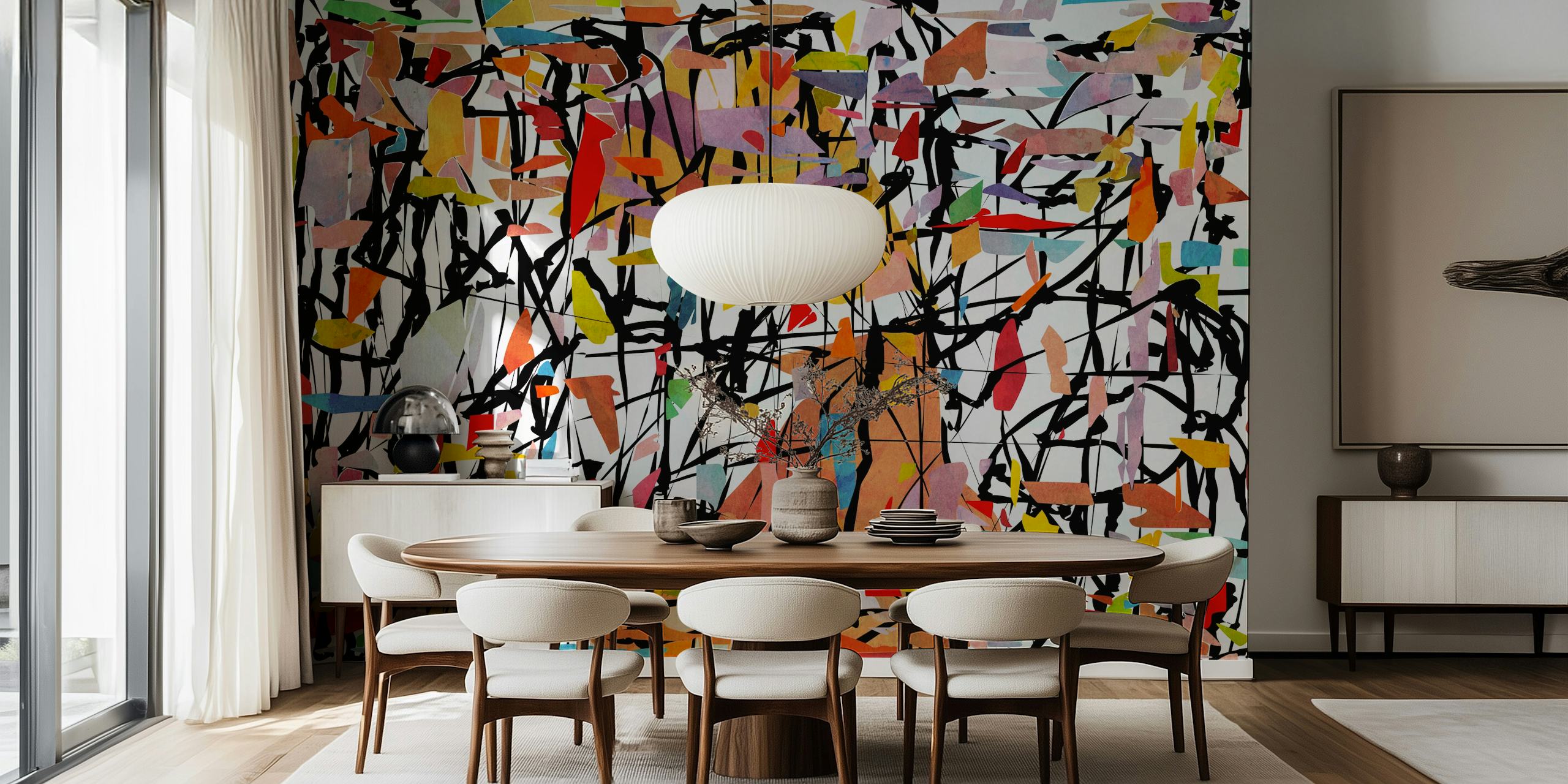 Vibrant abstract wallpaper design in a room