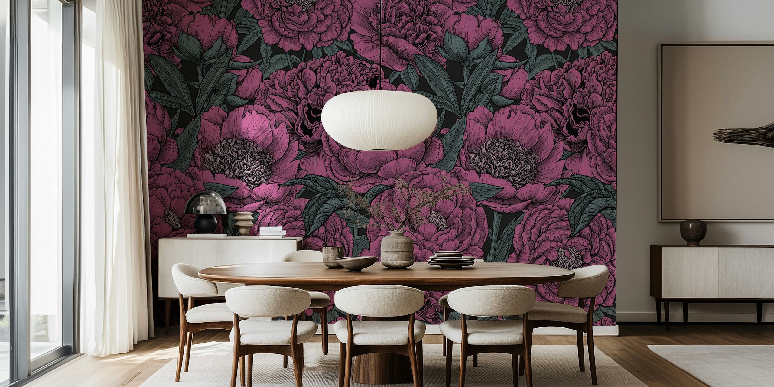 Peony flowers behangontwerp in een kamer