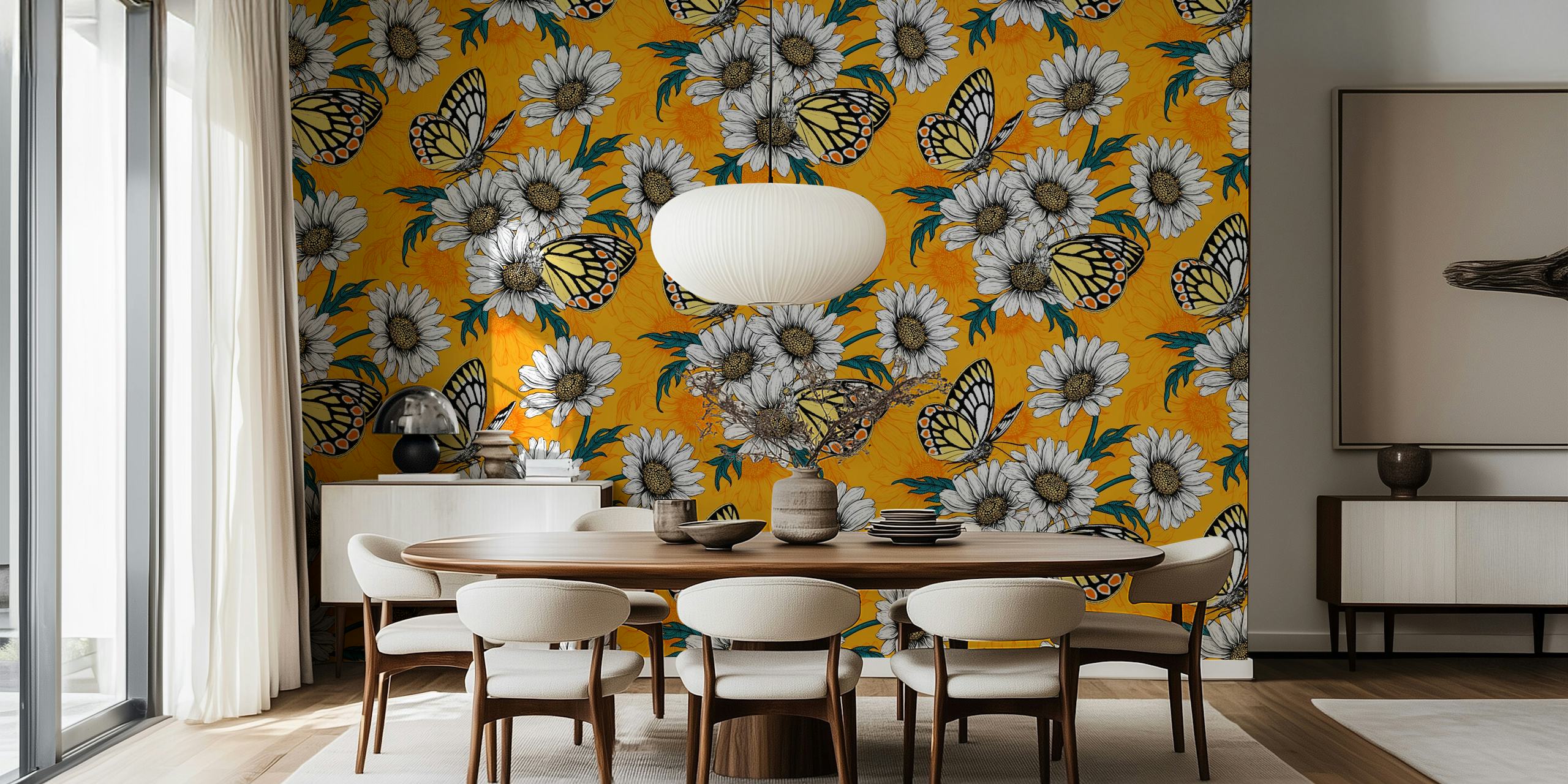 Butterflies and daisies tapet i ett rum