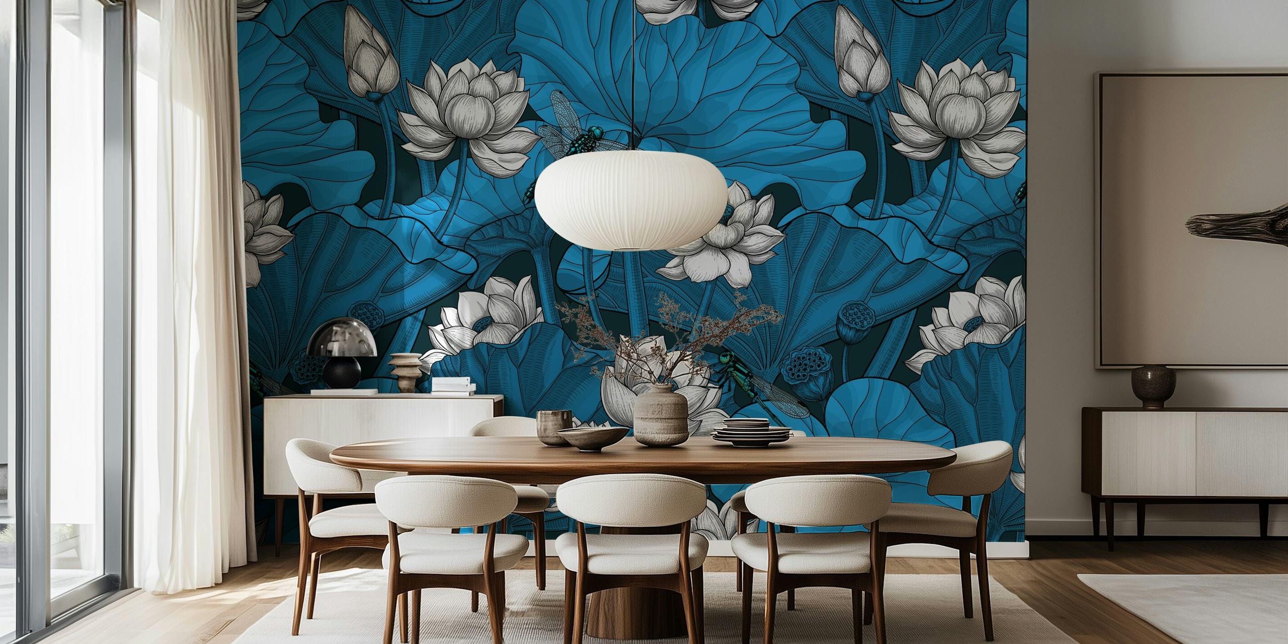 Night lotus garden 2 wallpaper in a room