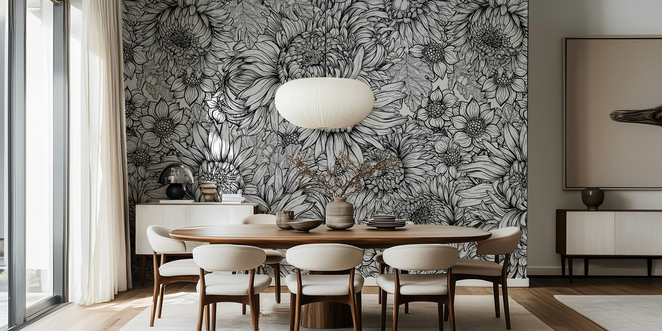 Papel pintado floral Chrysanthemum 6 en una habitación
