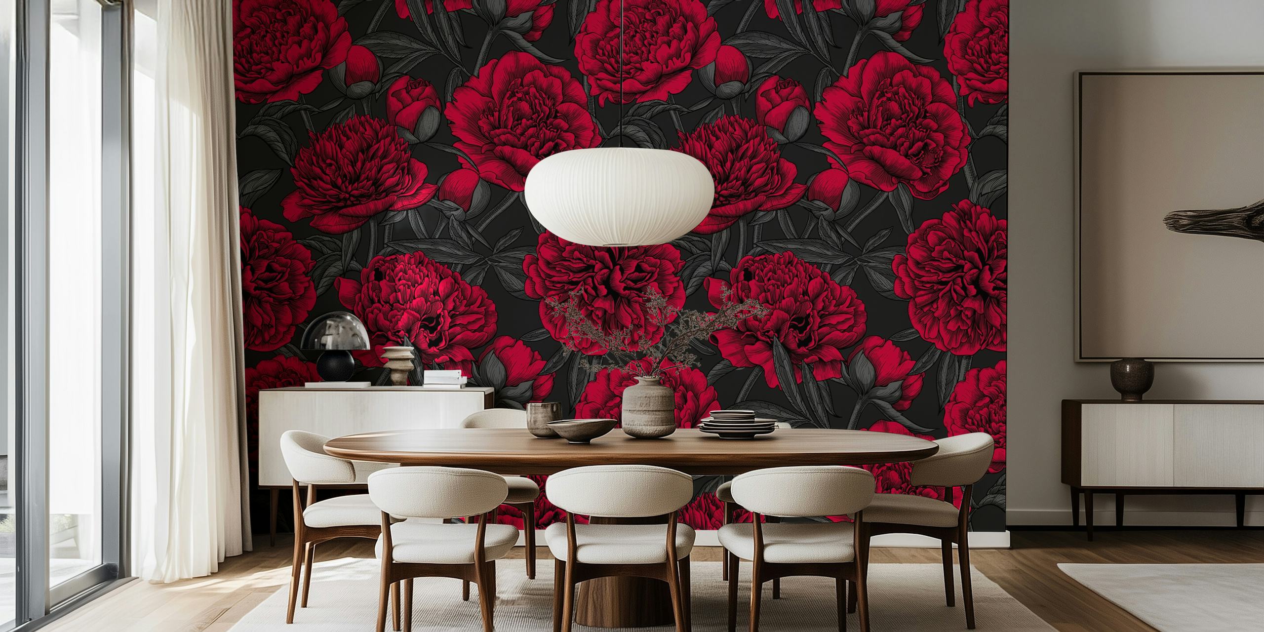 Design de papel de parede Red peony garden