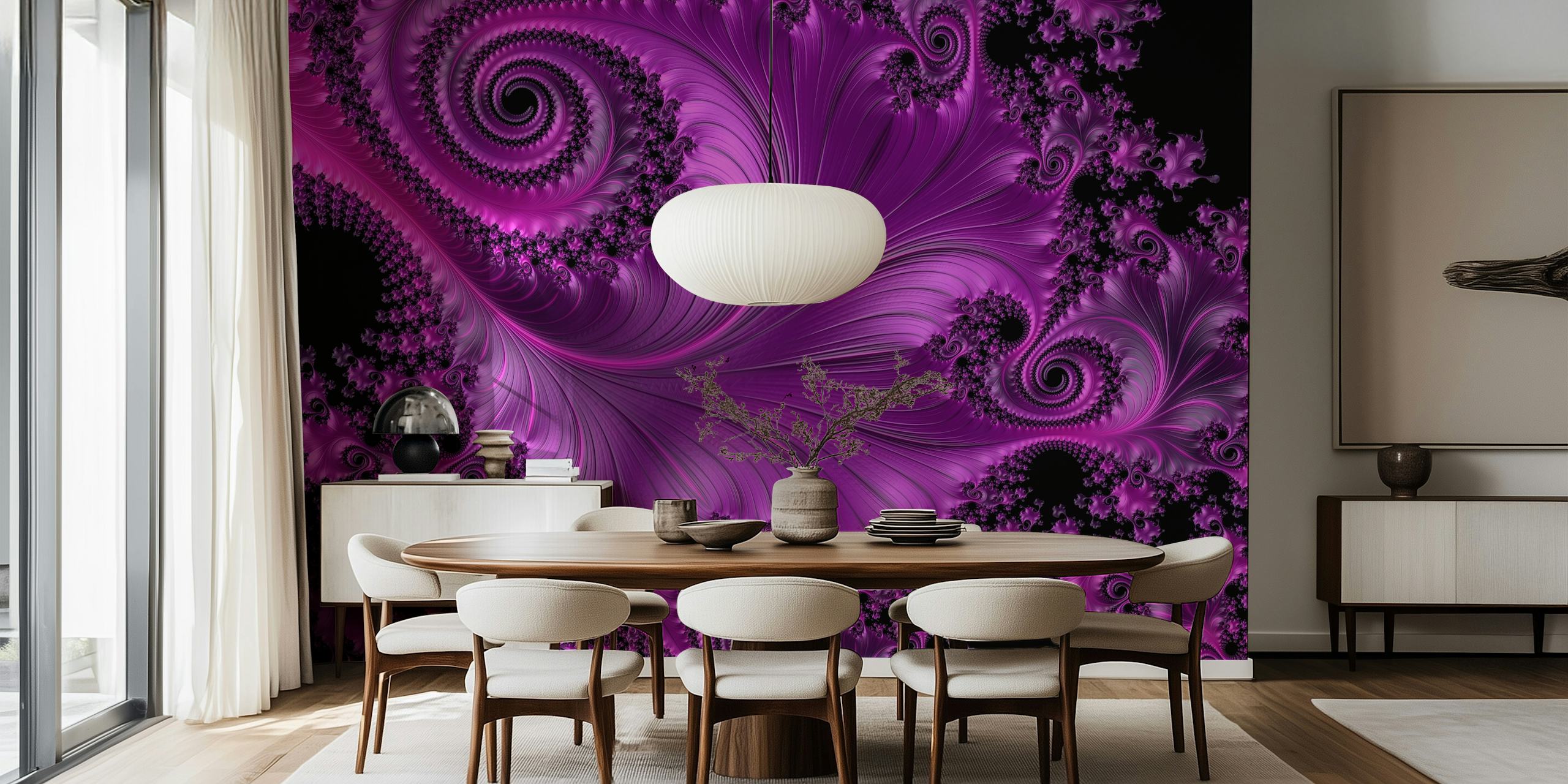 Fantastic Fractal Pink Vibe papel pintado en una habitación