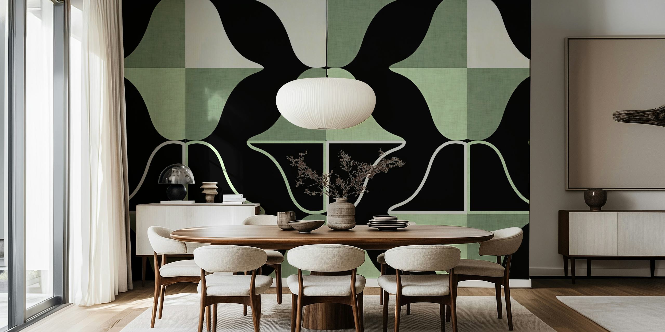 Papel de parede Mid Century Abstract Organic em um quarto
