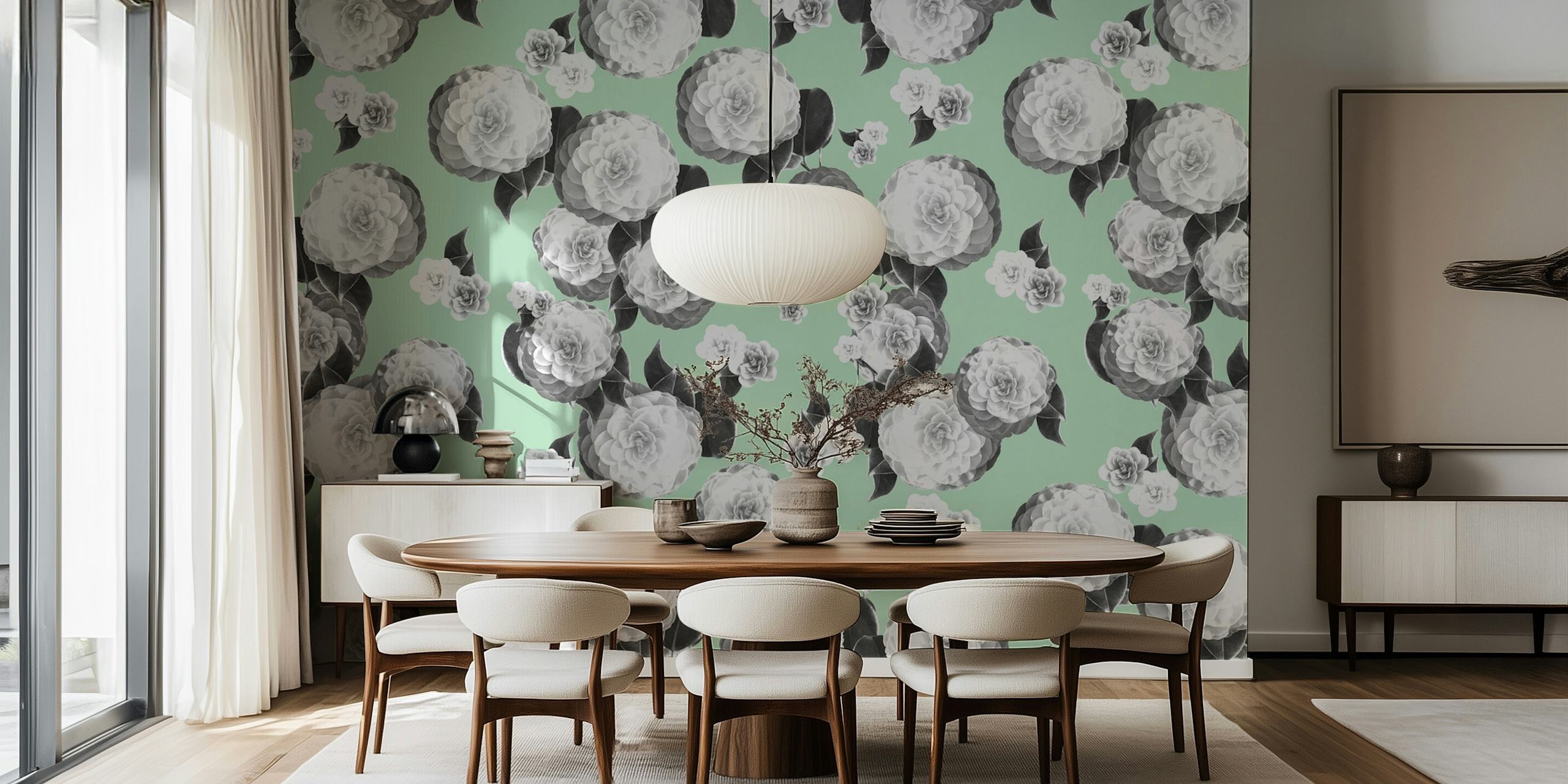 Floral wallpaper design in a room