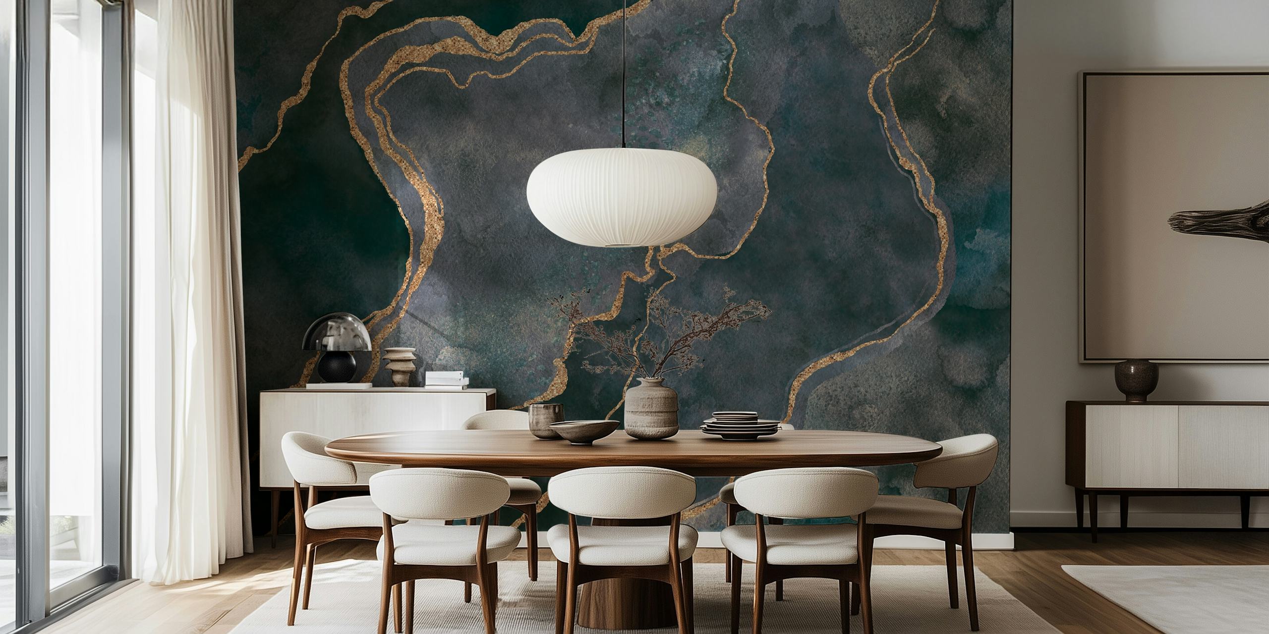 Elegant teal and grey marble pattern wall mural