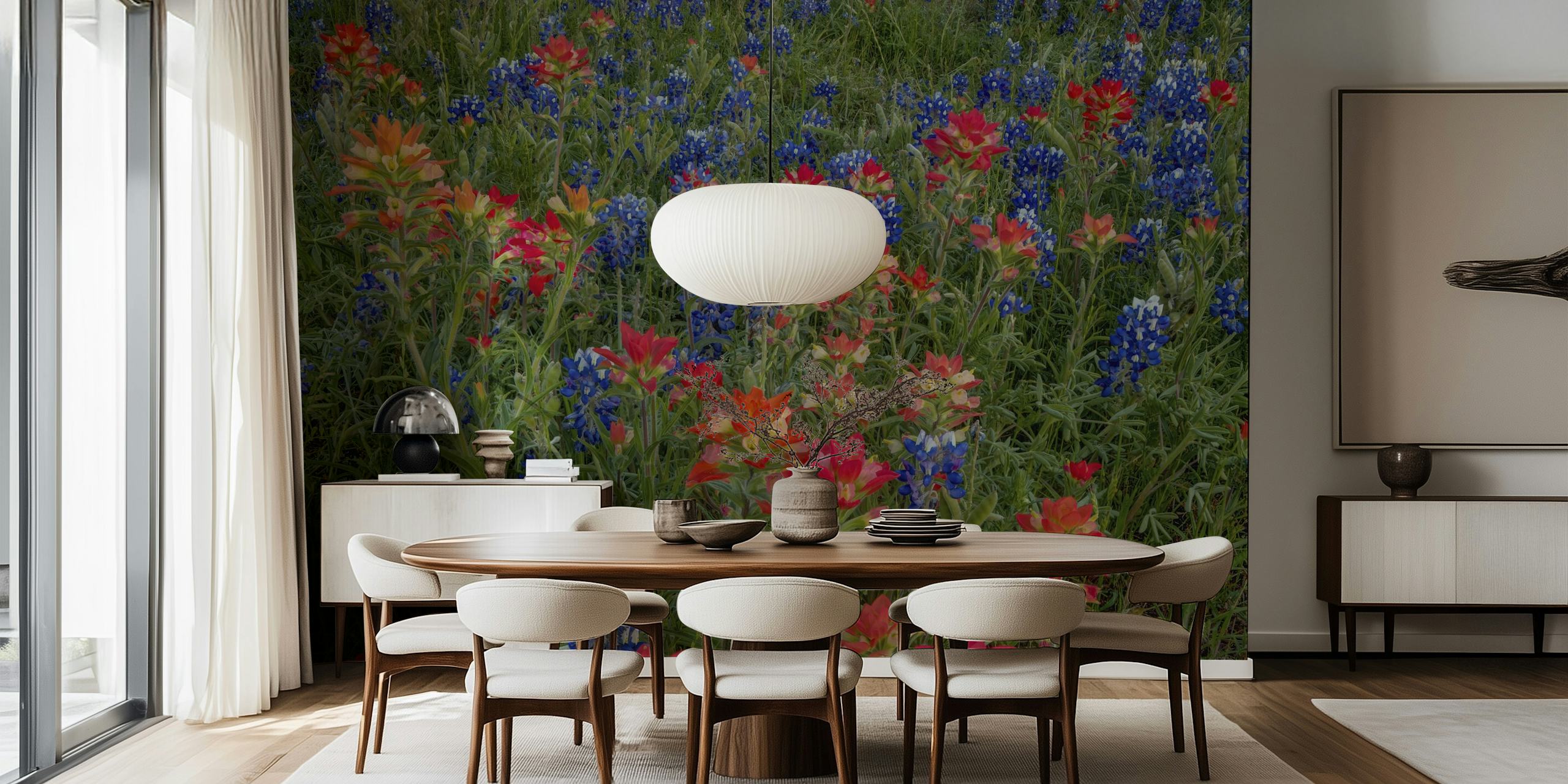 Vibrant bluebonnets and Indian paintbrush wallpaper