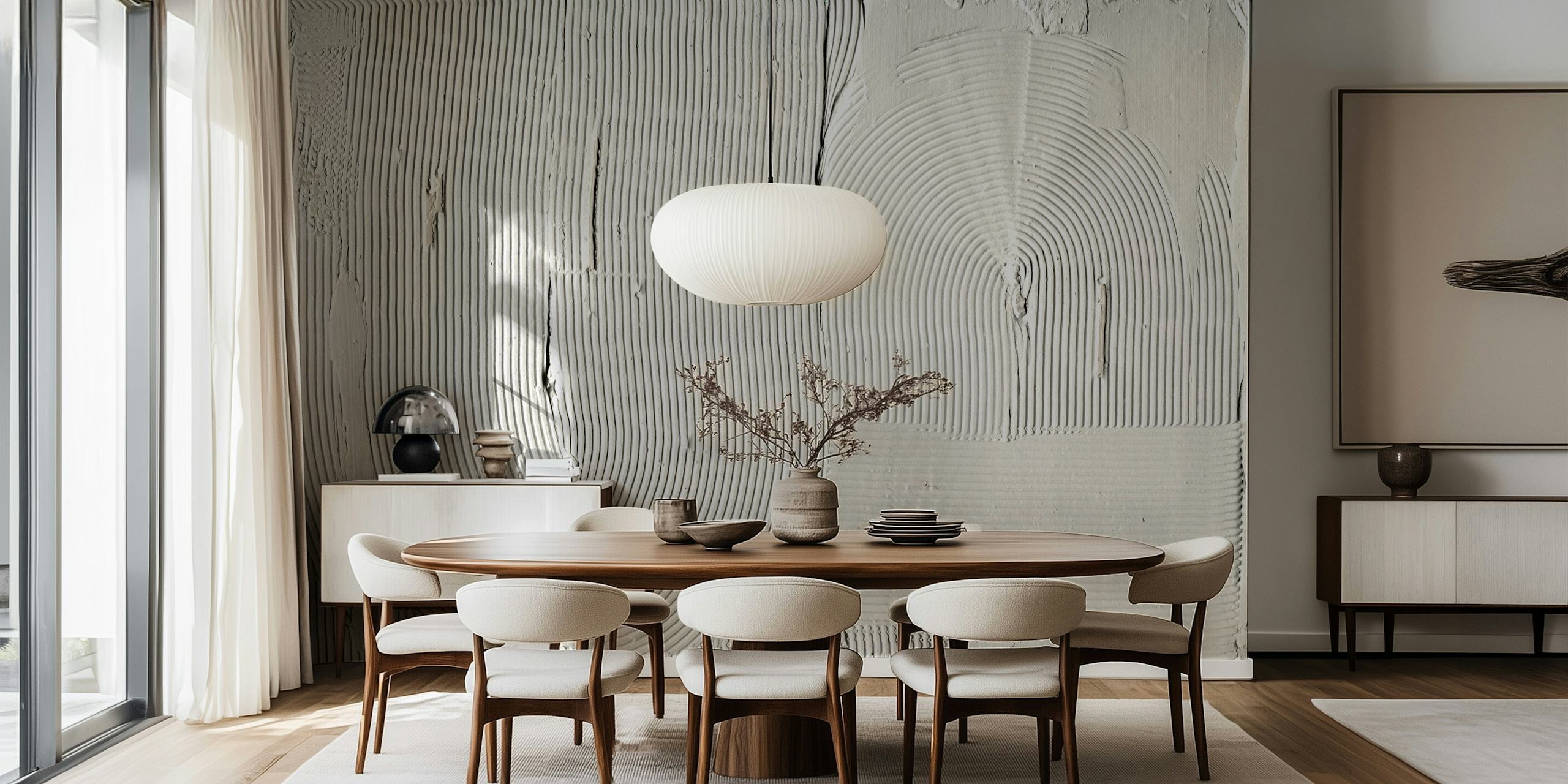 Textured white wallpaper featuring wave patterns and smooth finishes.