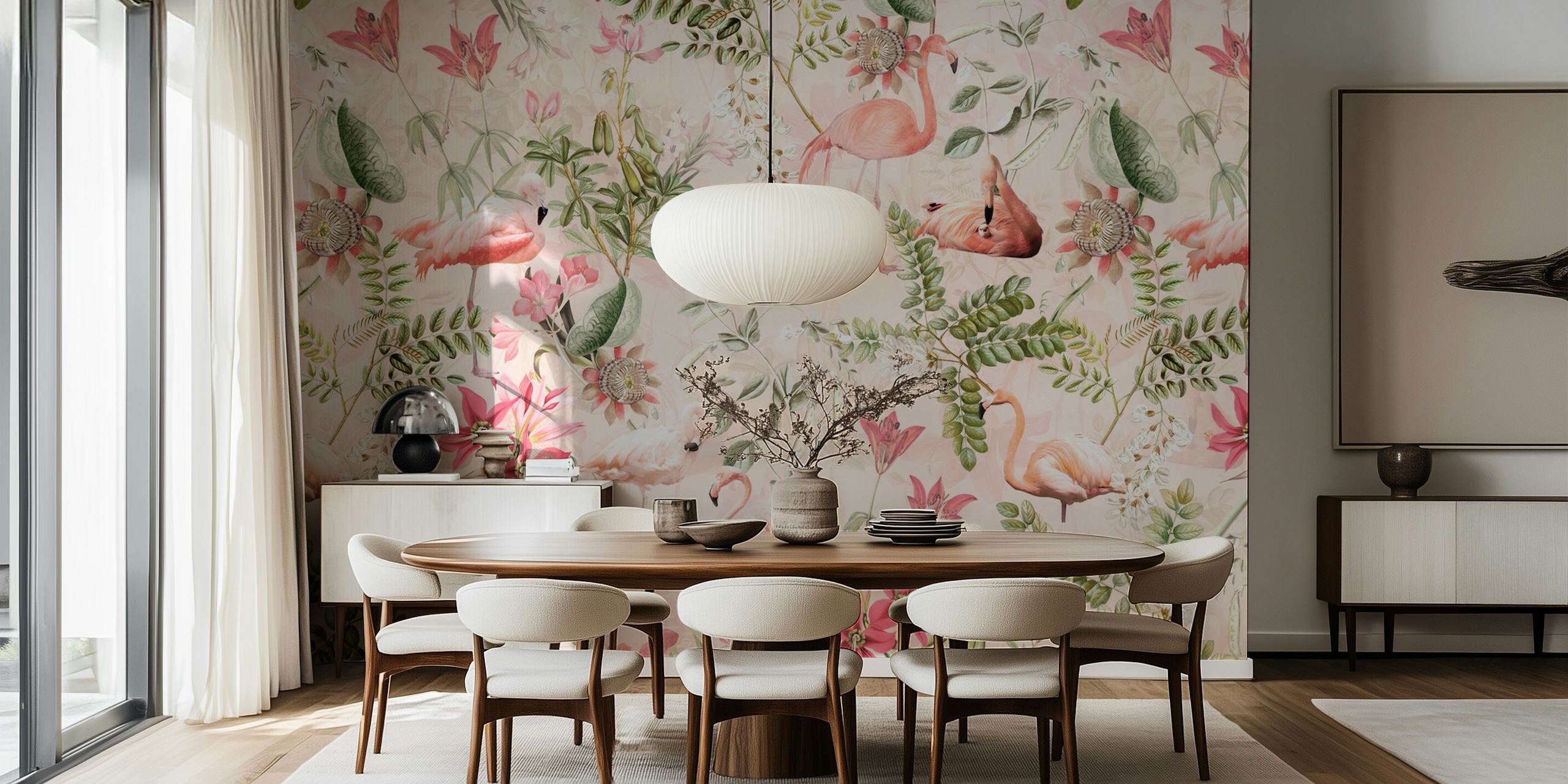 Vintage Blush Tropical Jungle wallpaper in a room