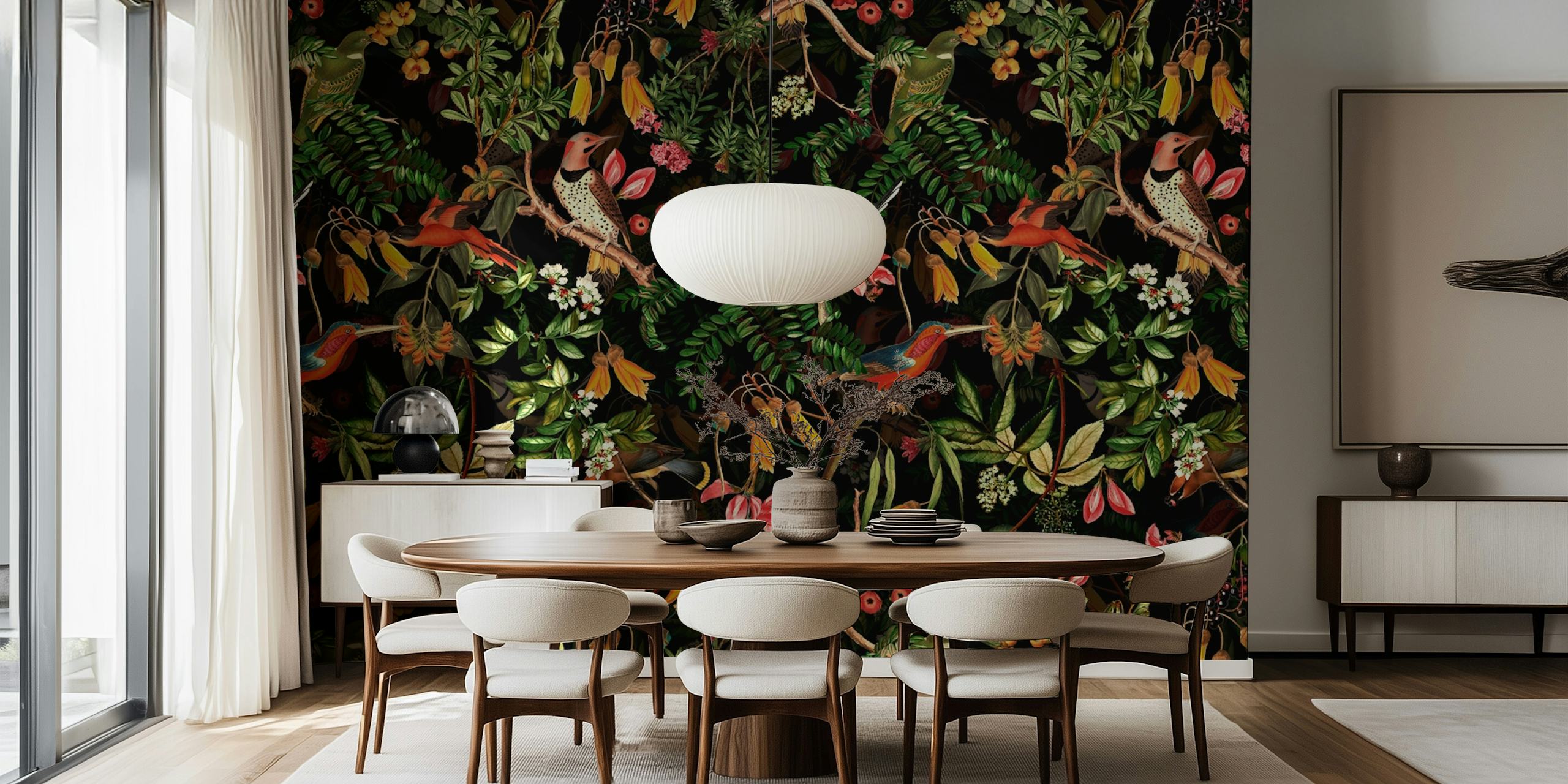 Conception de papier peint Vintage Night Birds Jungle