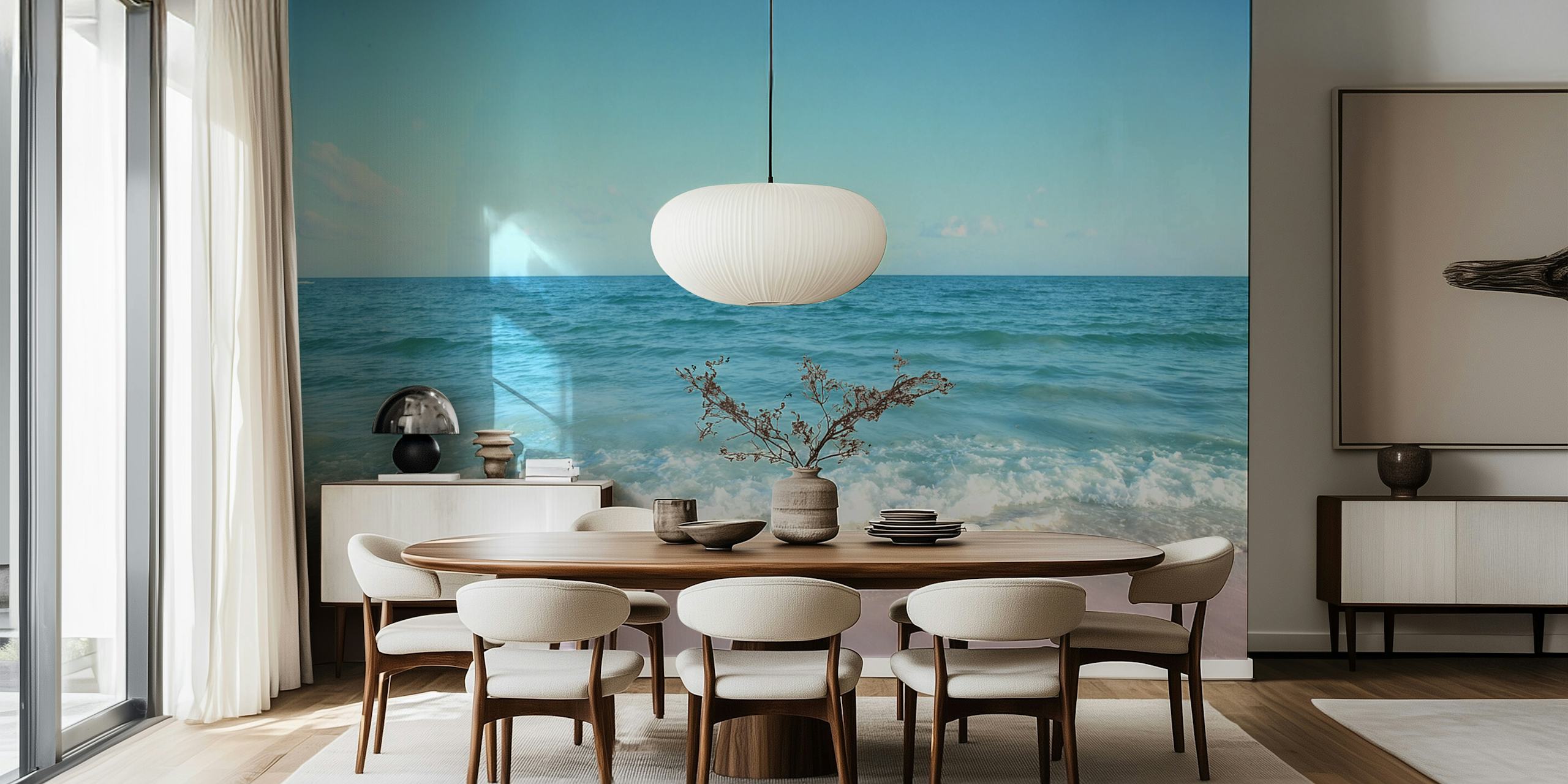 Caribbean ocean wallpaper in a room