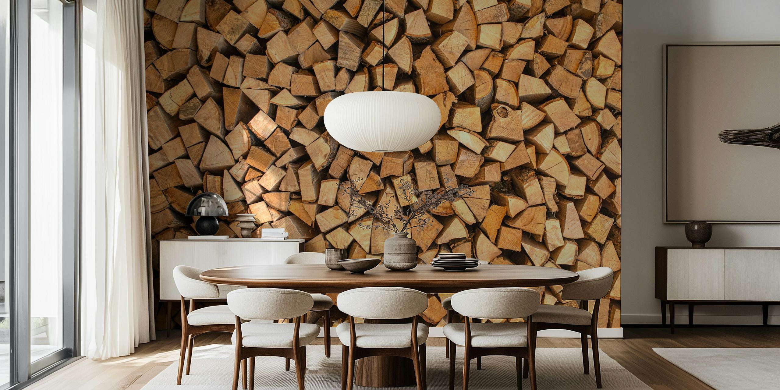 Close-up of stacked firewood logs in varying shapes and sizes wallpaper