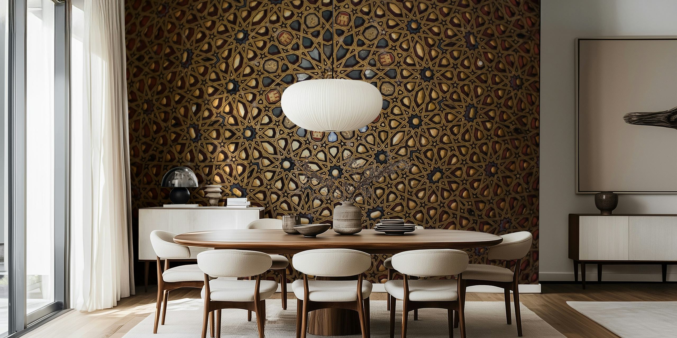 Gold geometric pattern wallpaper with intricate designs