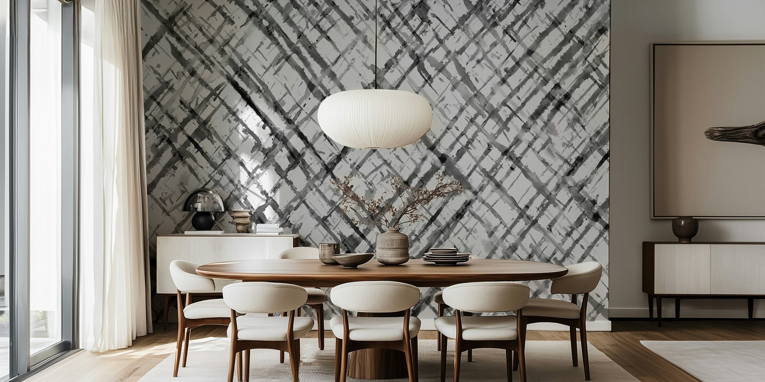 Tapeta Watercolor Hatch in Charcoal u sobi