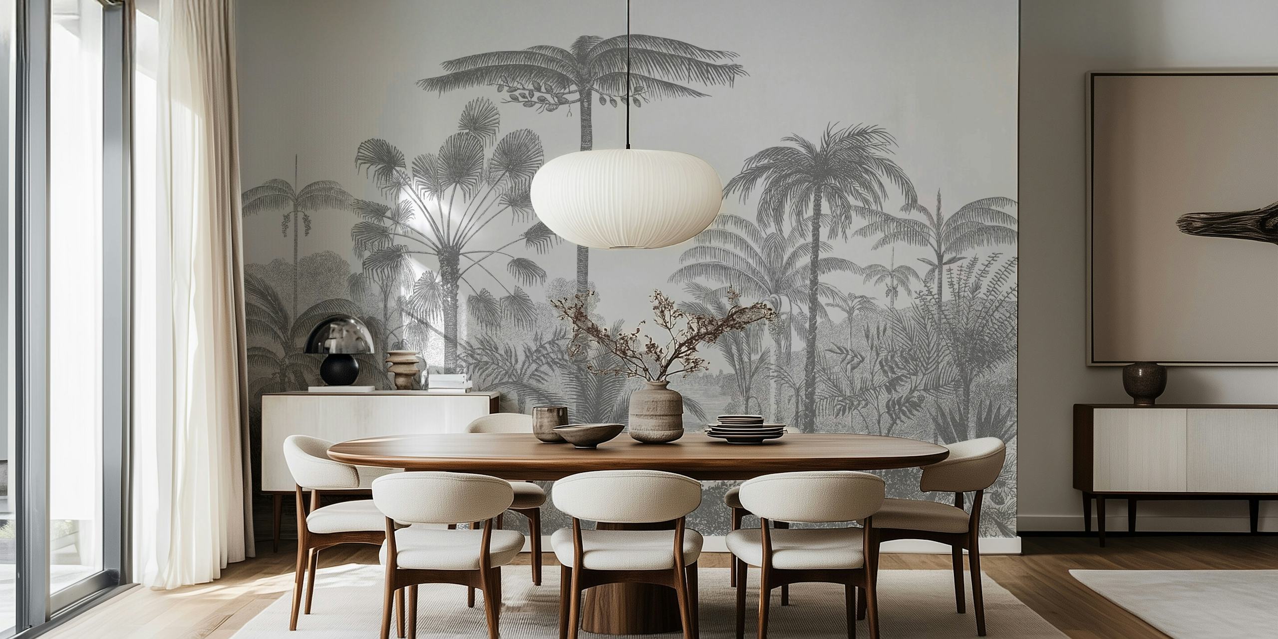 Papel tapiz Grey vintage jungle en una habitación