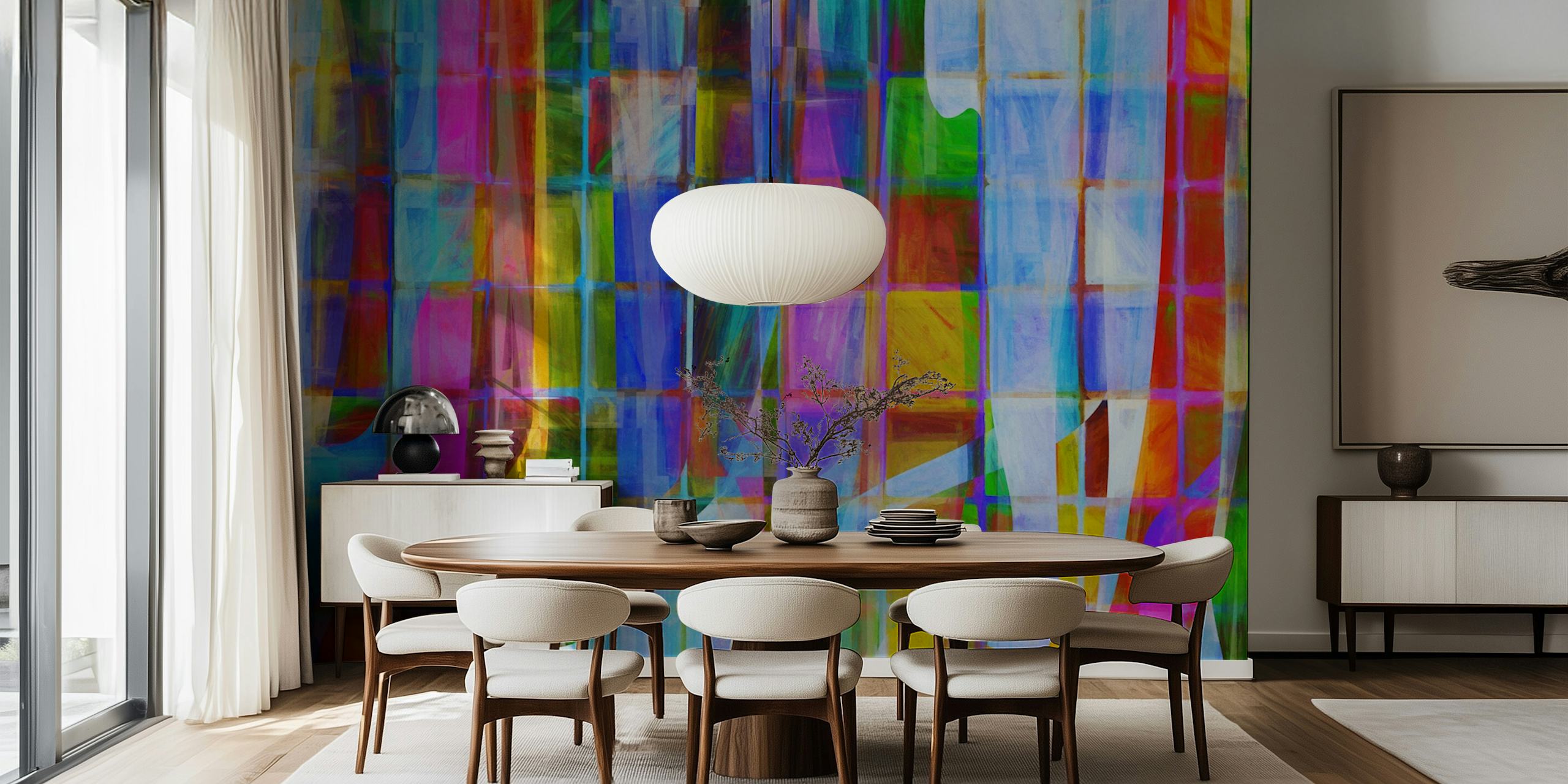 Colorful abstract geometric shapes in vibrant hues wallpaper