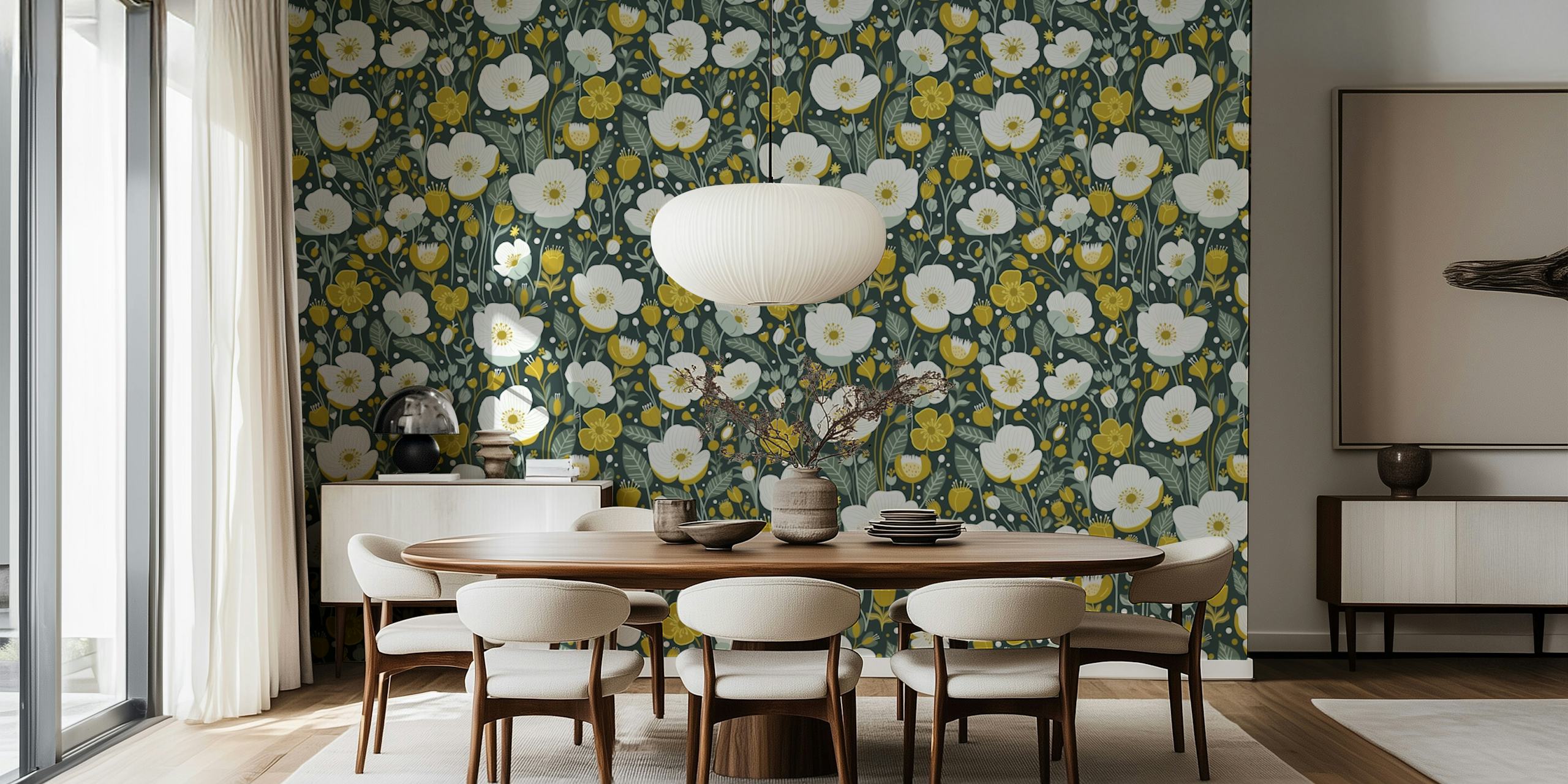 Buttercups and foliage wall mural for home decor