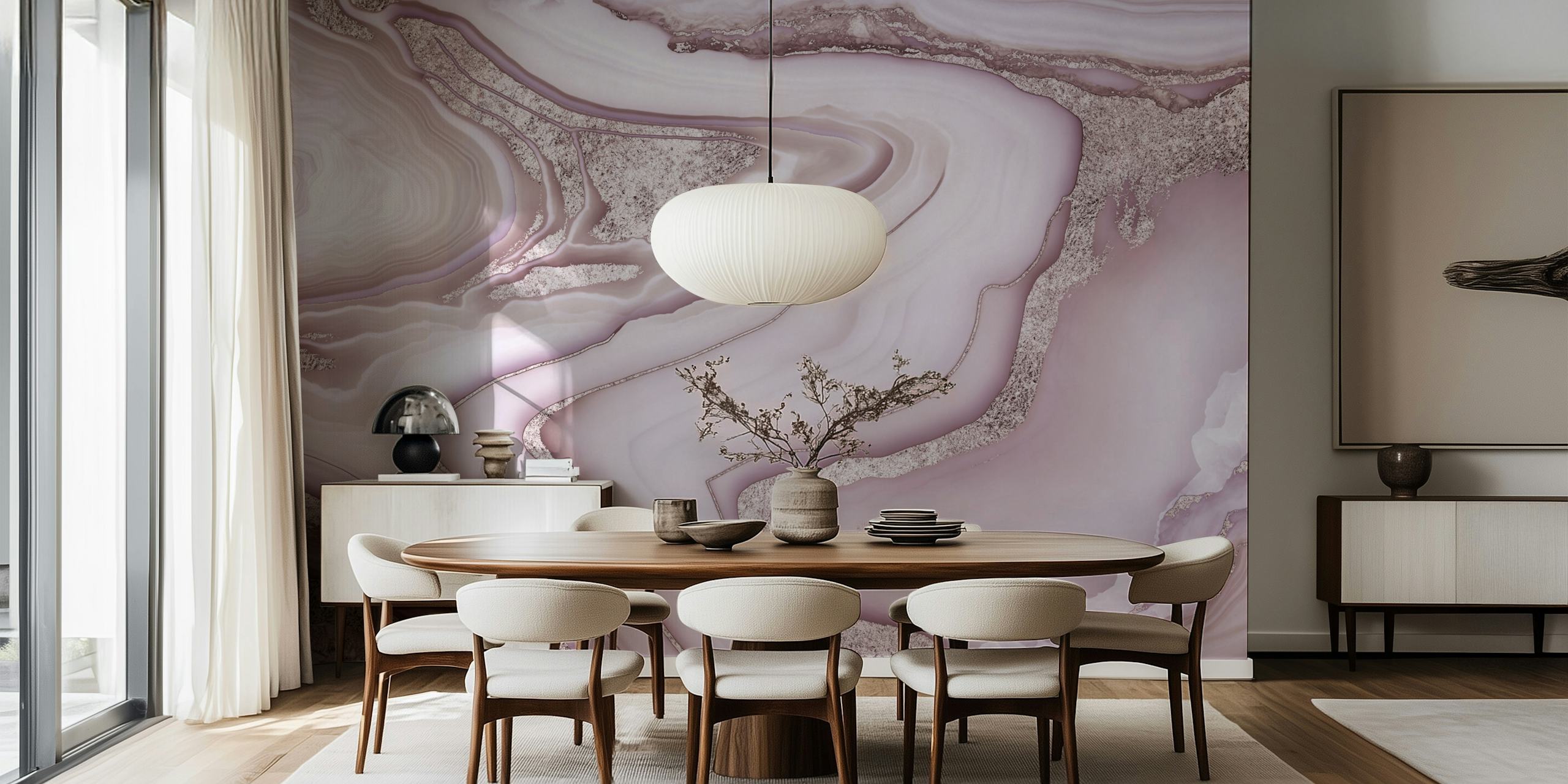 papel de parede Blush Pink Rose Gold Marble em um quarto