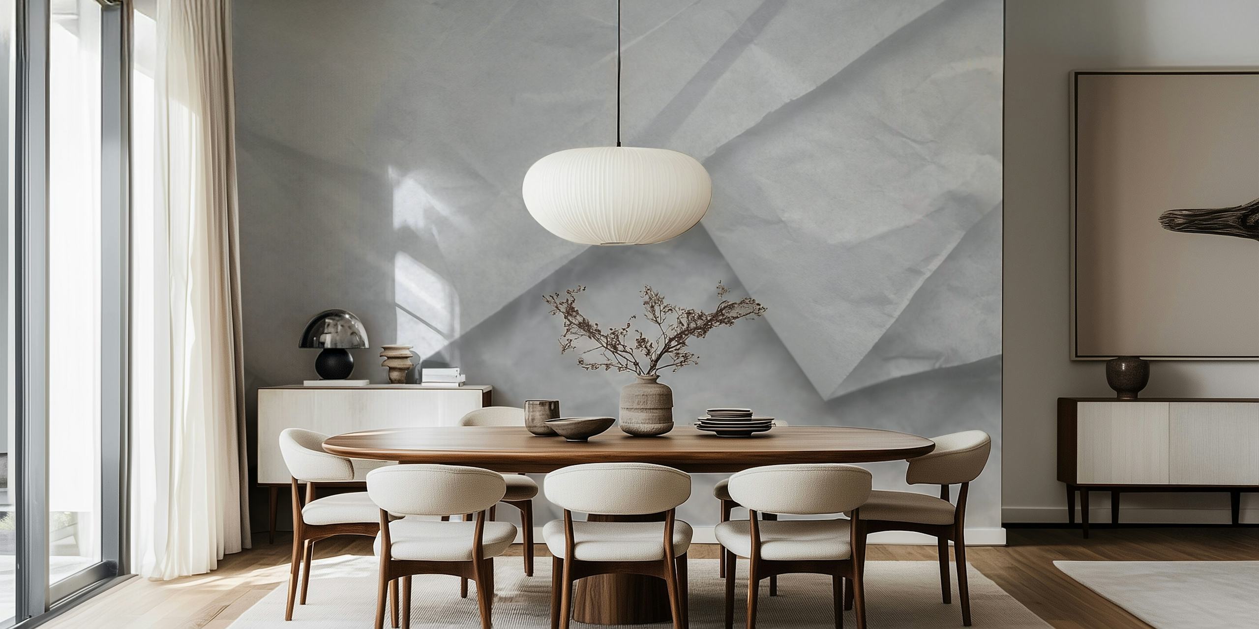 Crumpled white textured wallpaper