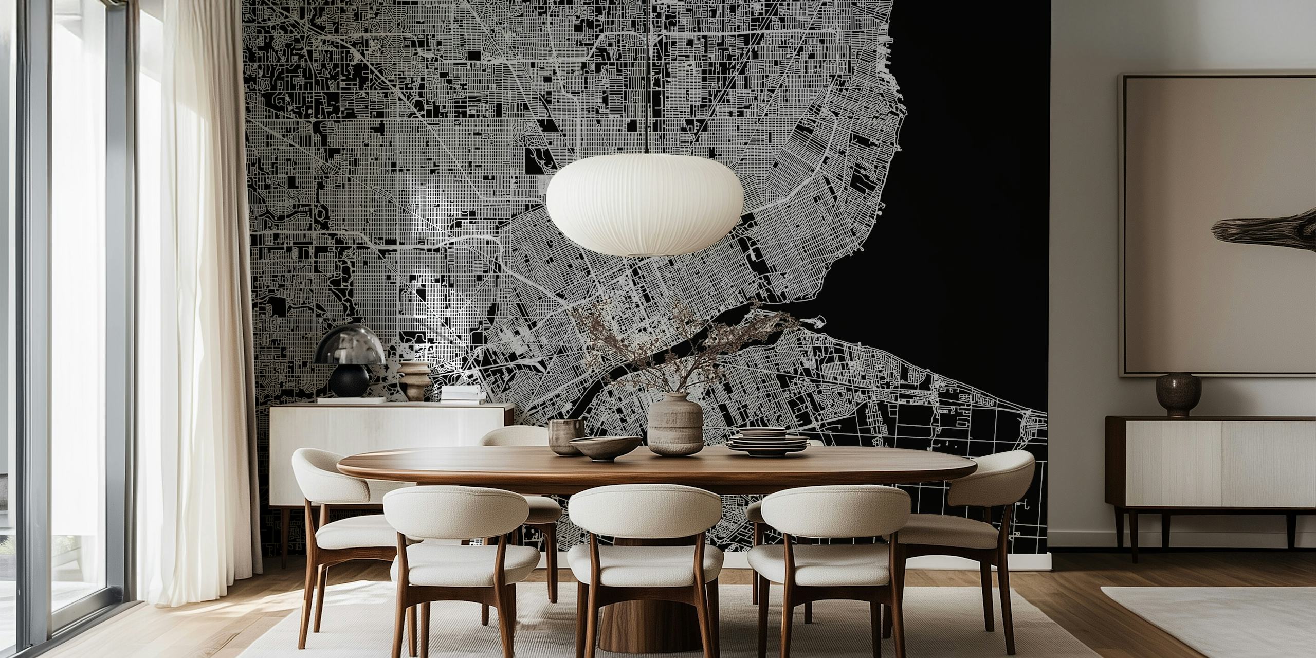 Black and white city map wallpaper with detailed street layout