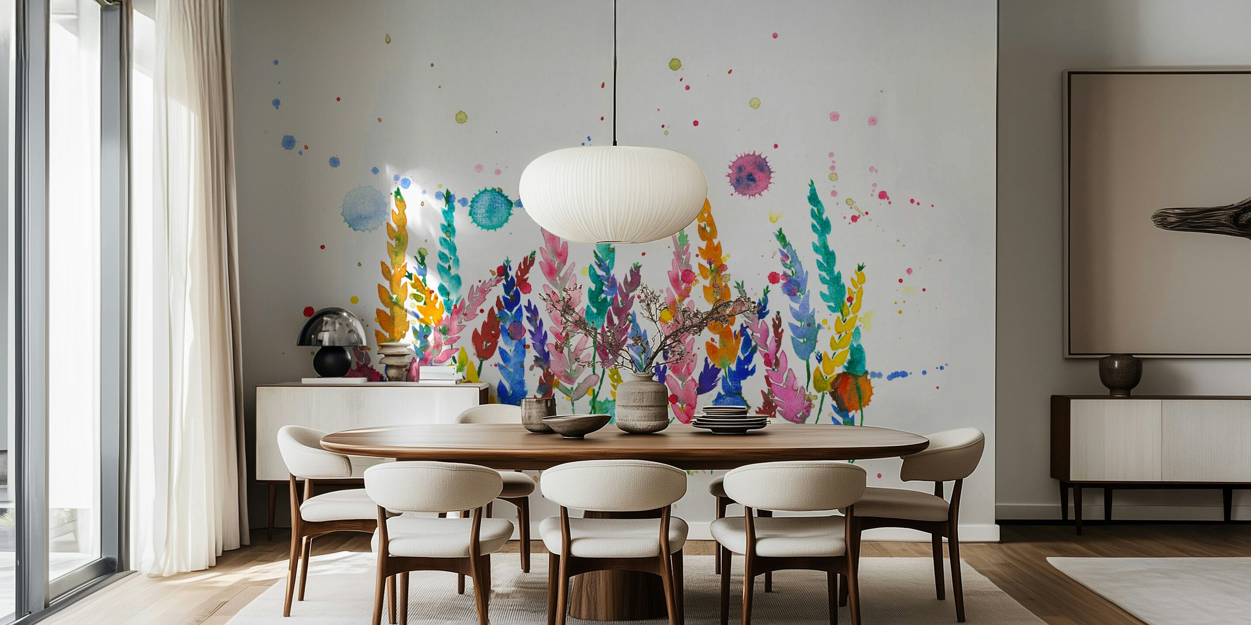 Colorful watercolor flowers in various bright hues wallpaper