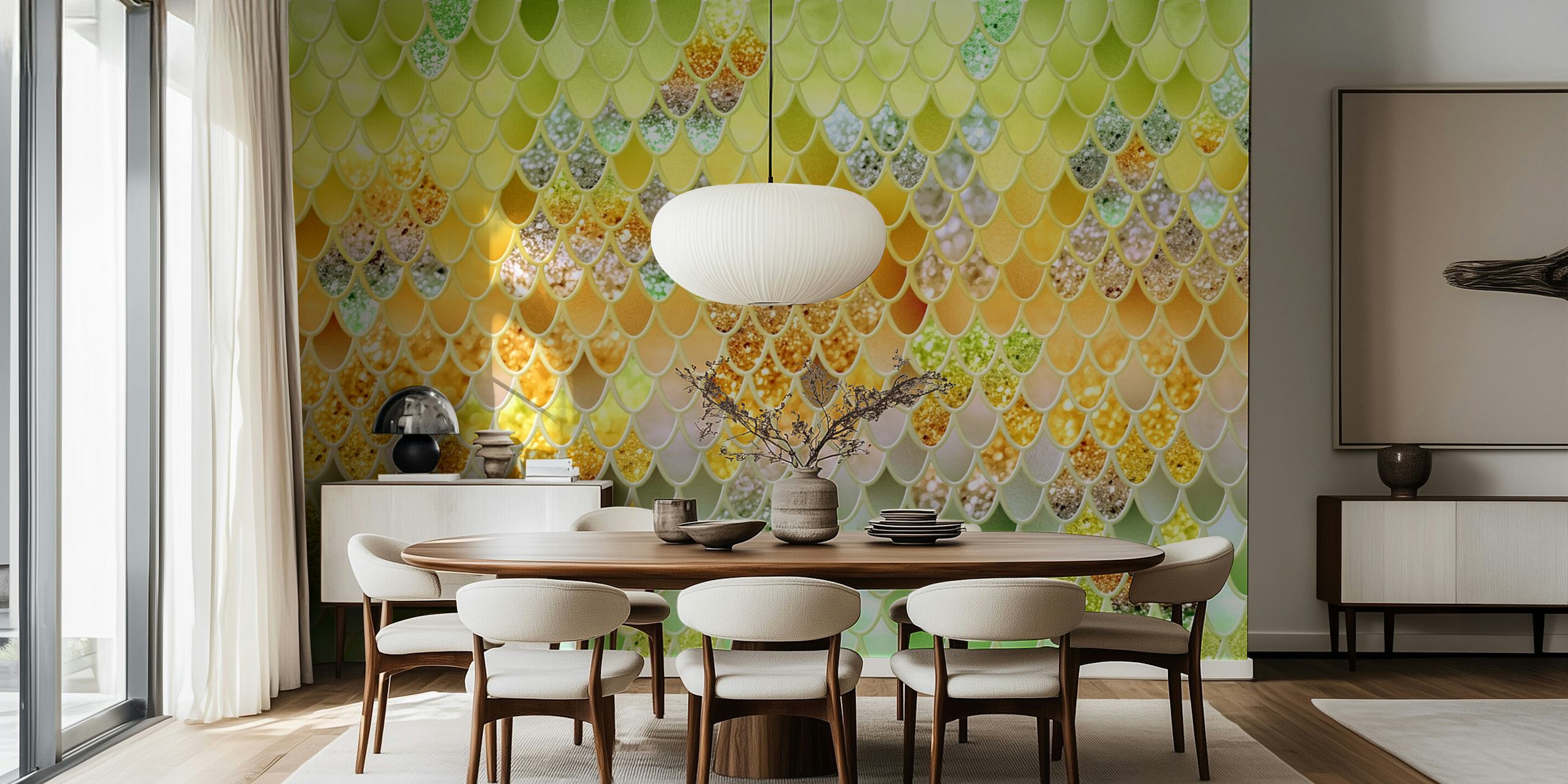 Decorazione murale con motivo a scaglie di sirena con effetto glitter pastello