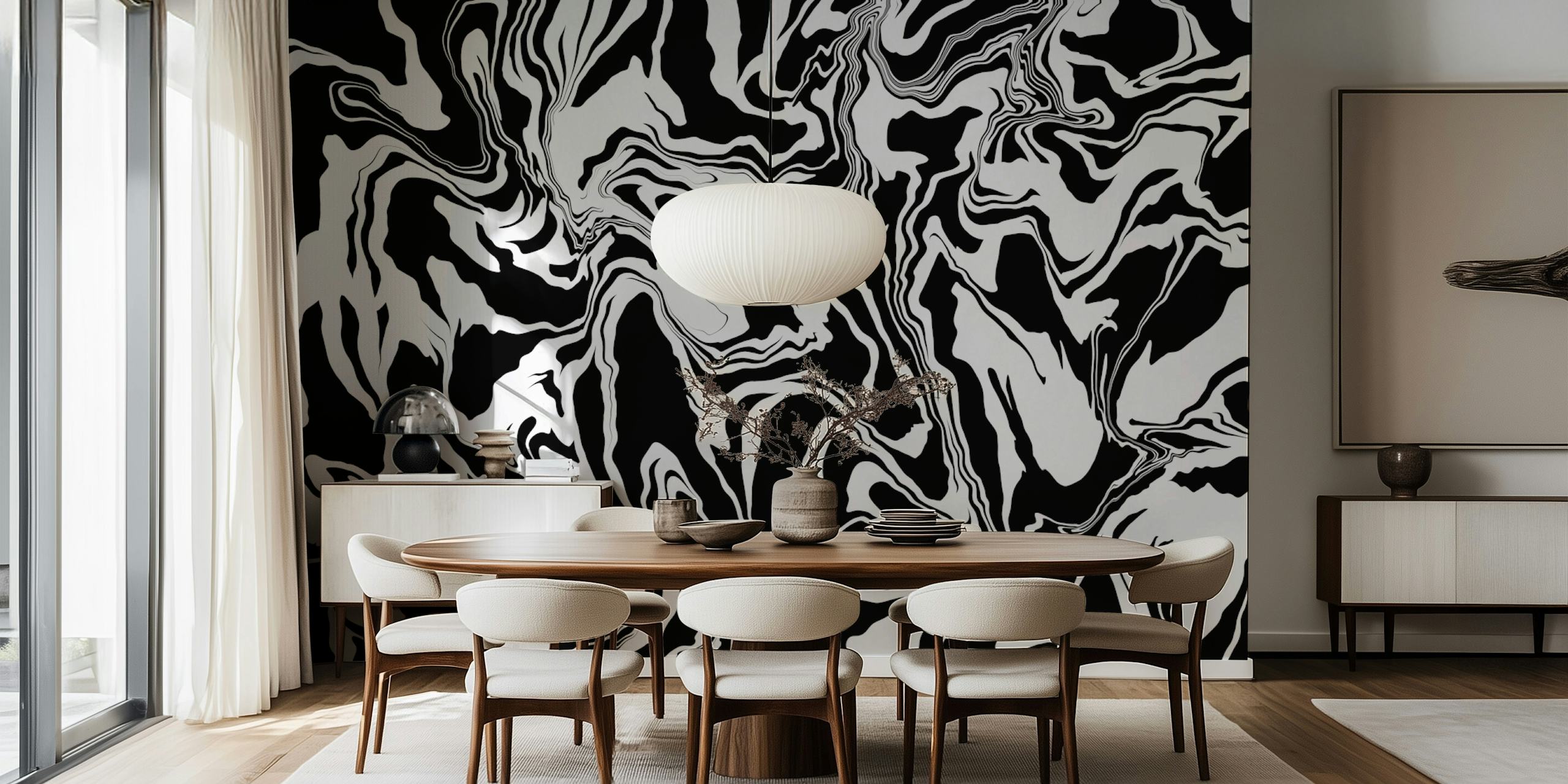 Black and white abstract fluid art wallpaper