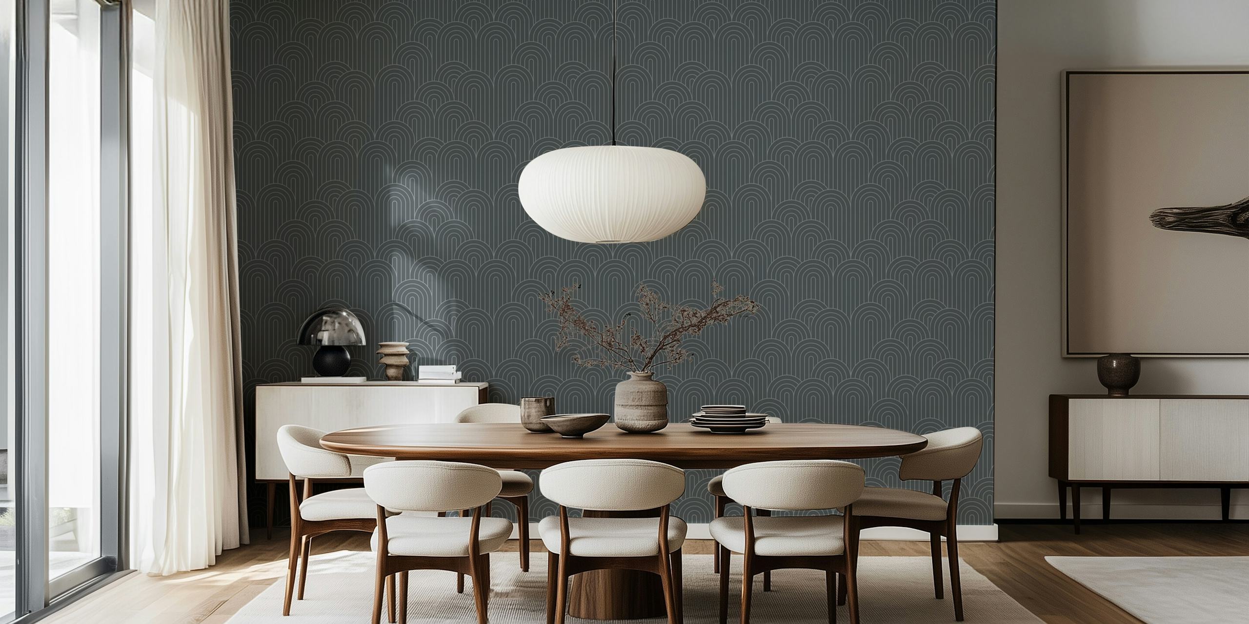 Mid Century rainbow arches pattern in blue tones wallpaper