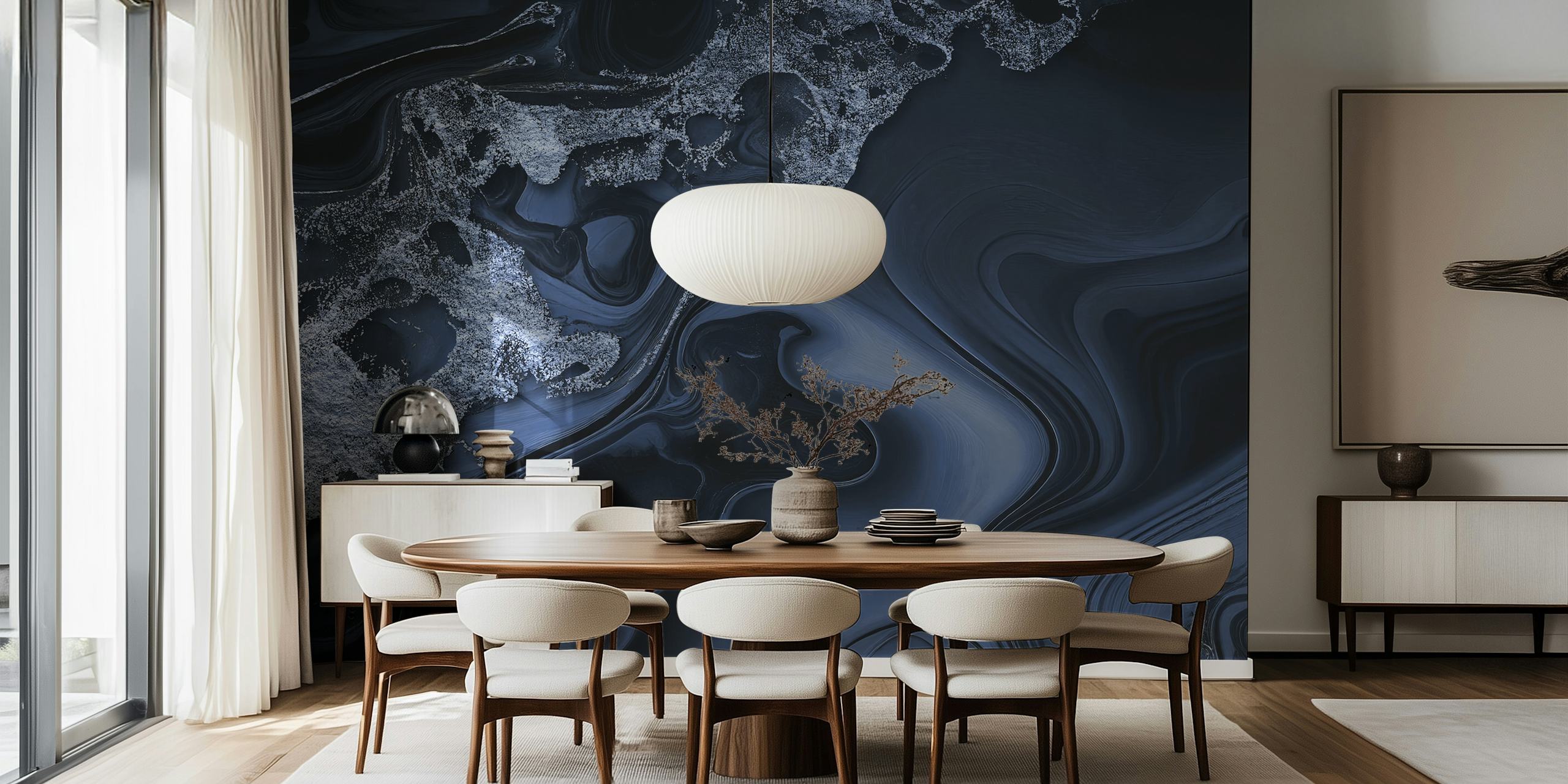Dark blue and gray marbled pattern wallpaper