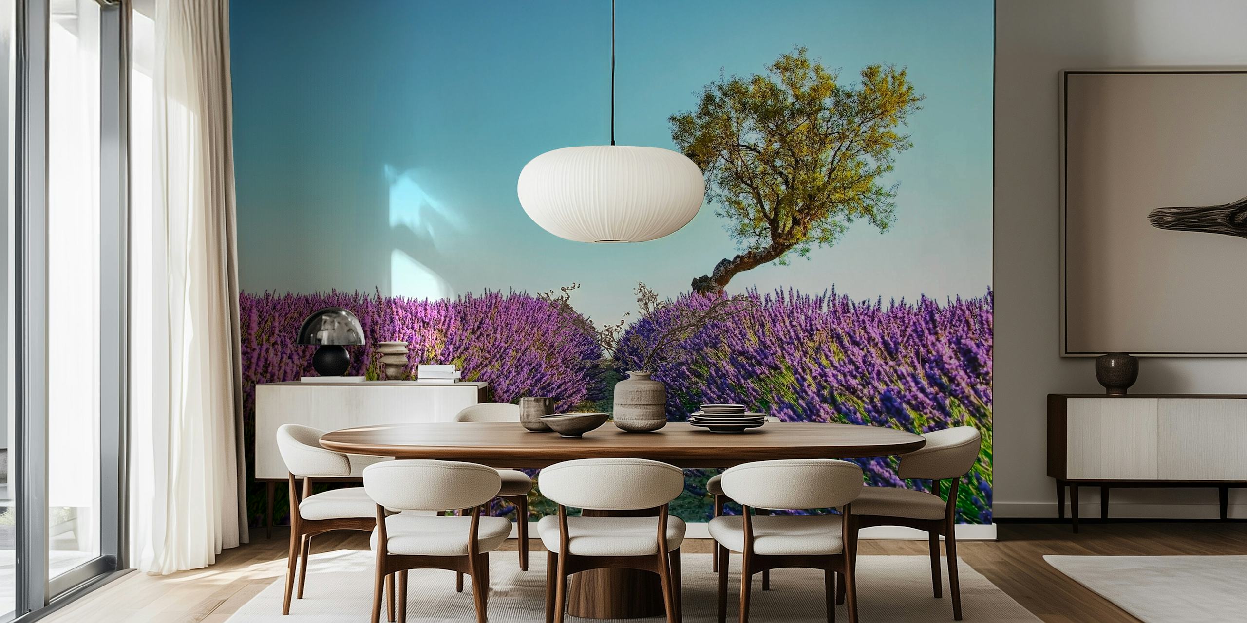Lavender fields wallpaper in a room