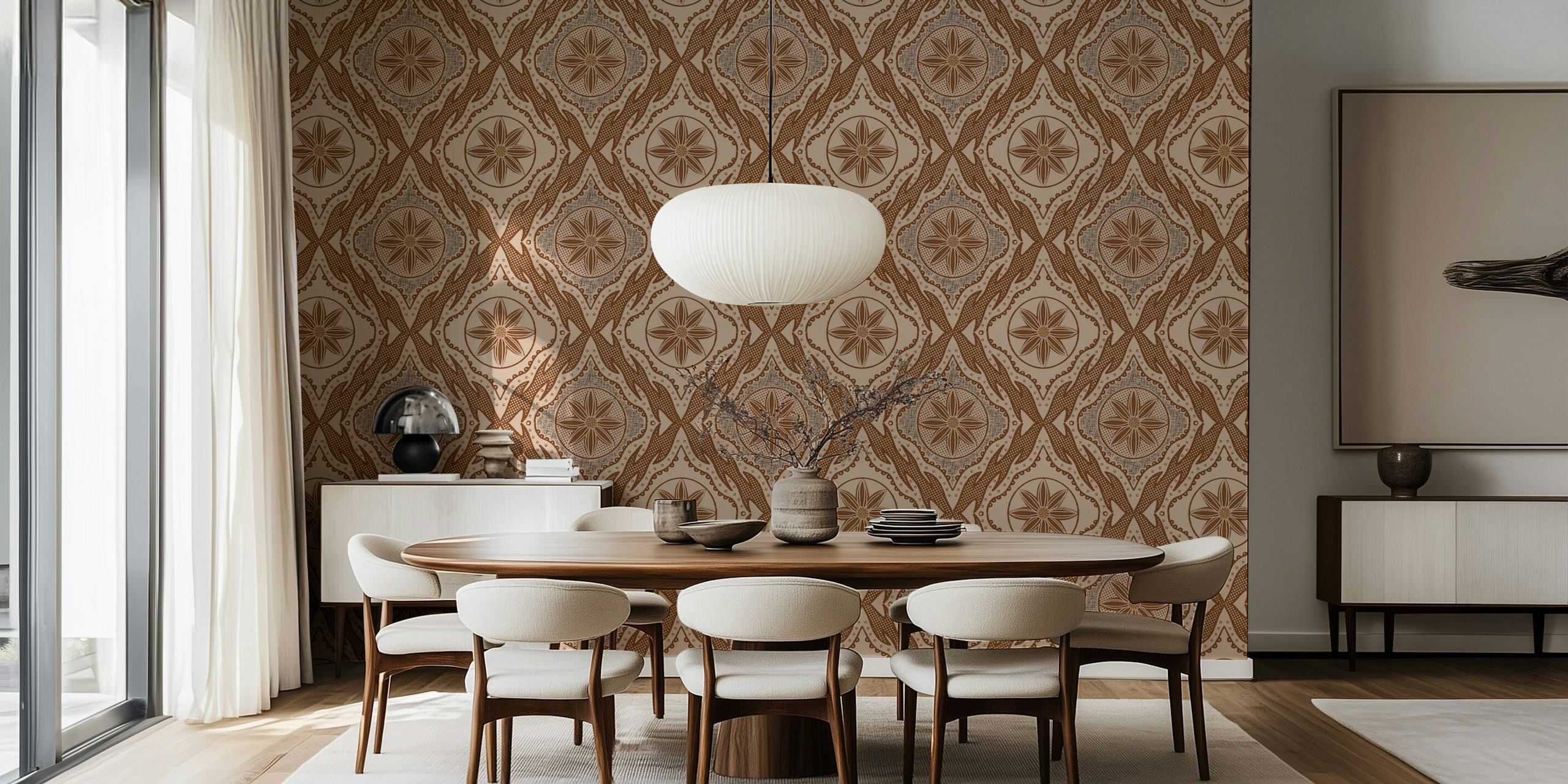ταπετσαρία Earth Tone Damask σε ένα δωμάτιο