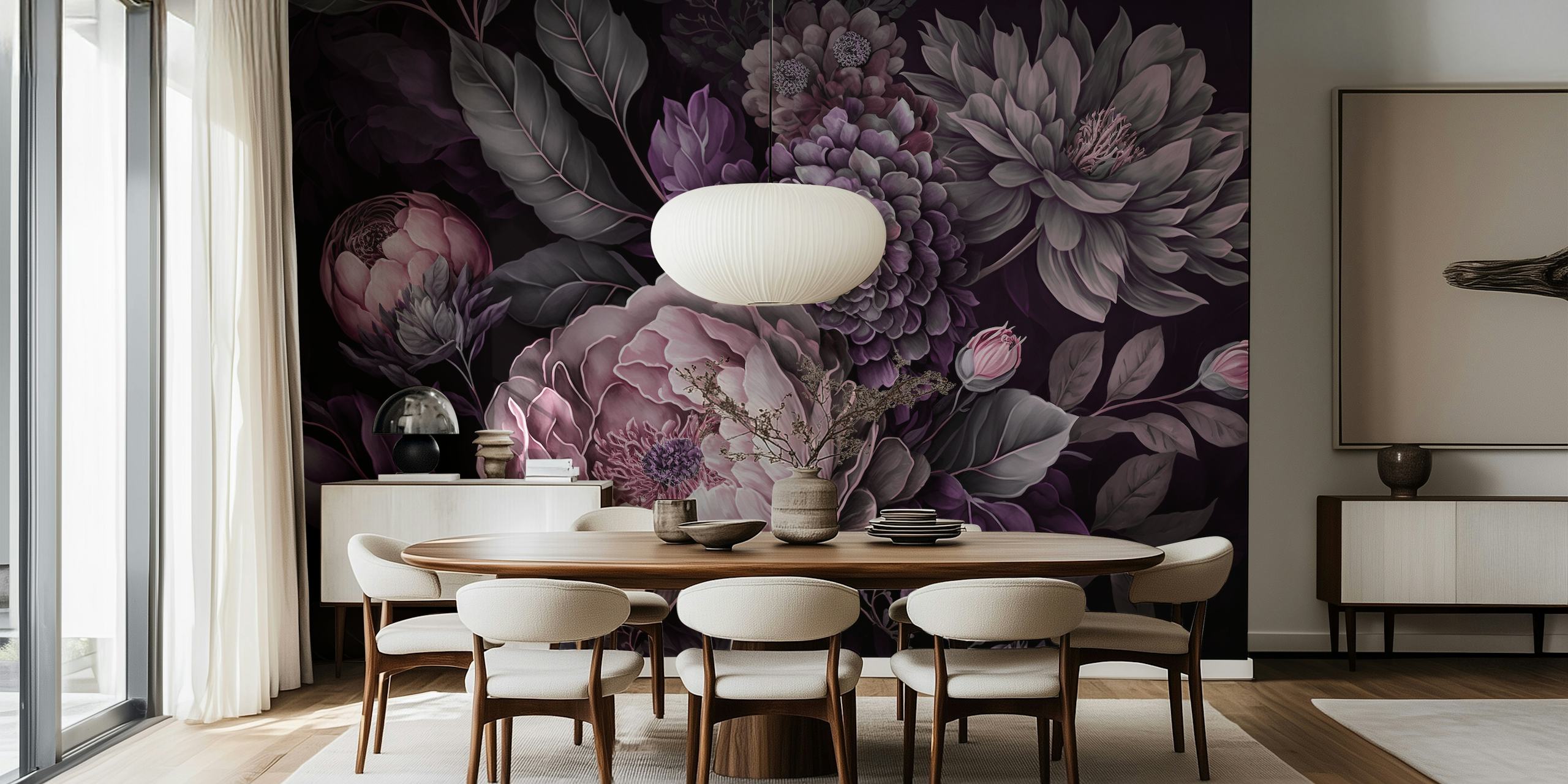 Grande décoration murale florale luxueuse de style baroque rose
