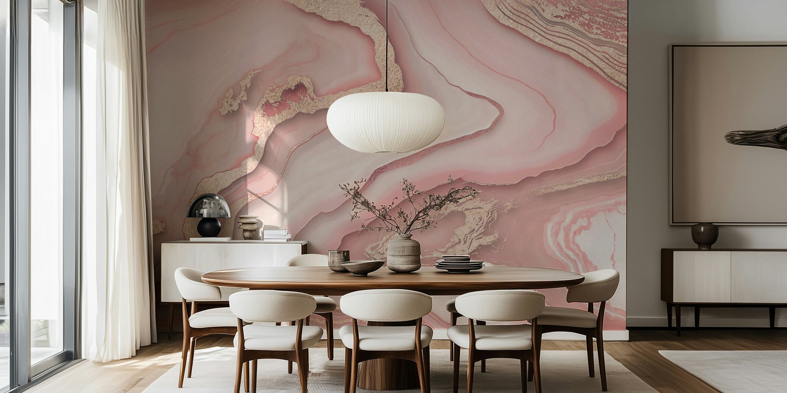 Abstract pink and gold marble pattern wallpaper
