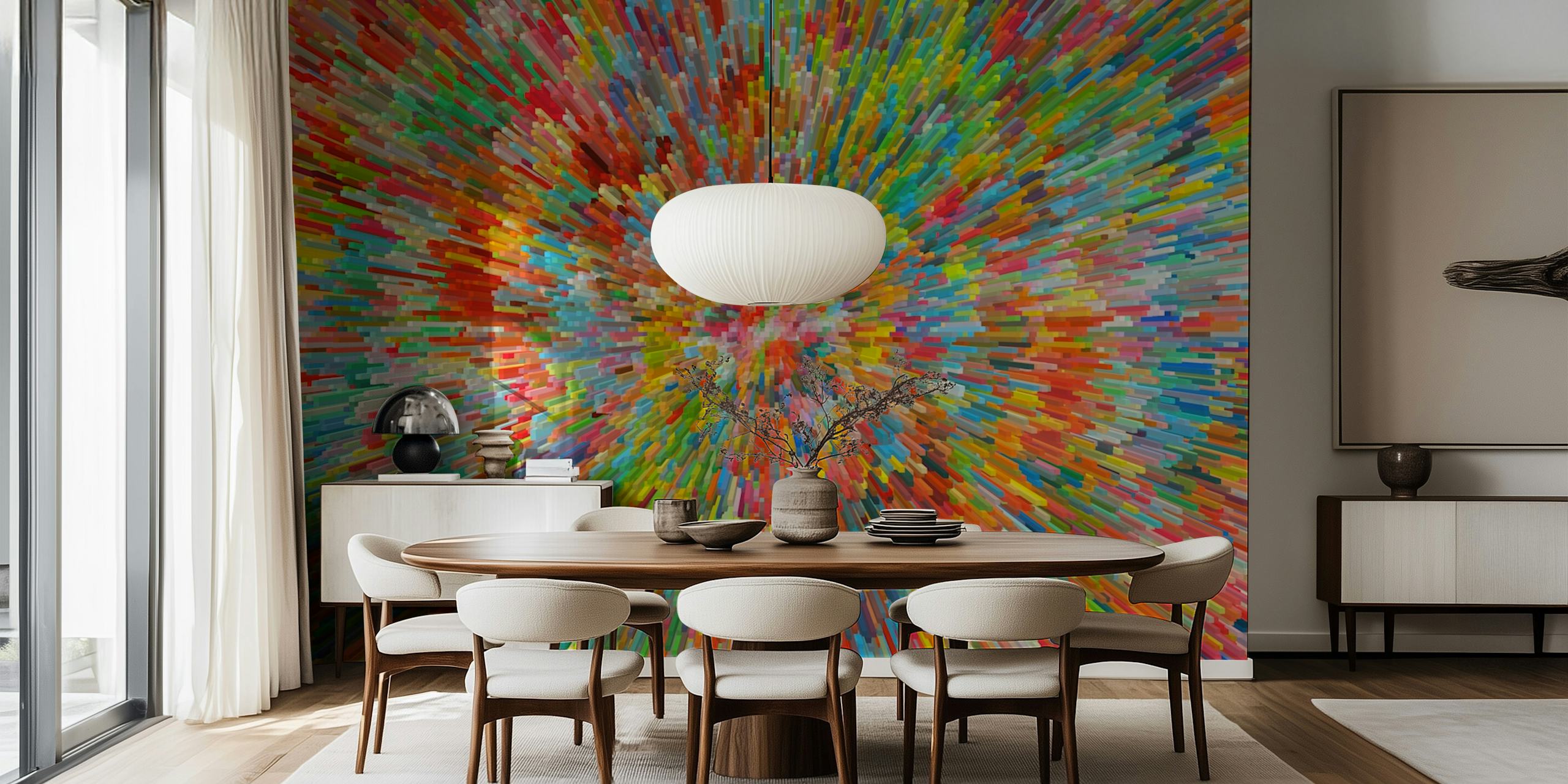 Colorful abstract burst pattern in various hues wallpaper
