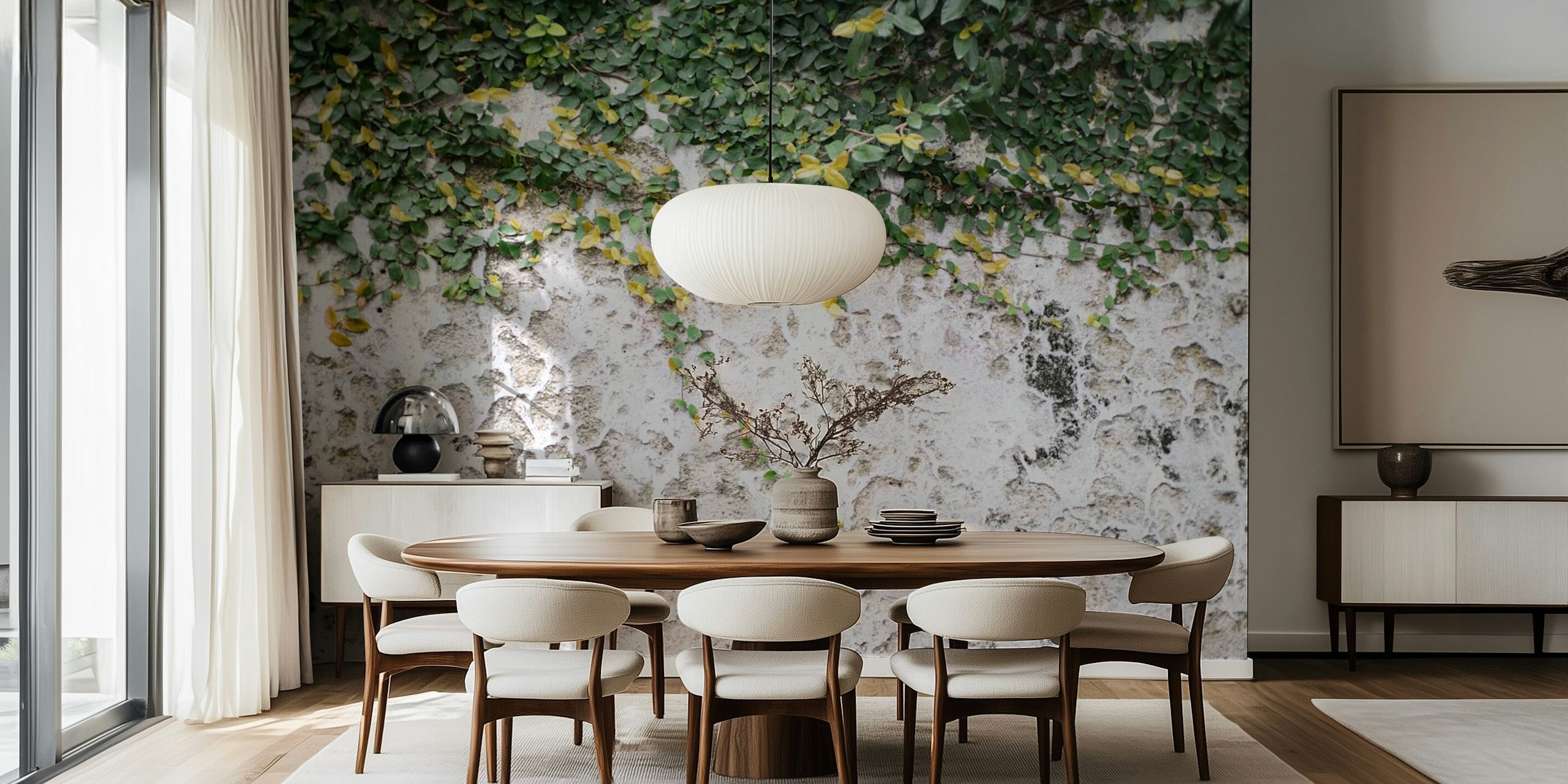 Rustic Leafy Positano Wall mural with ivy and weathered texture