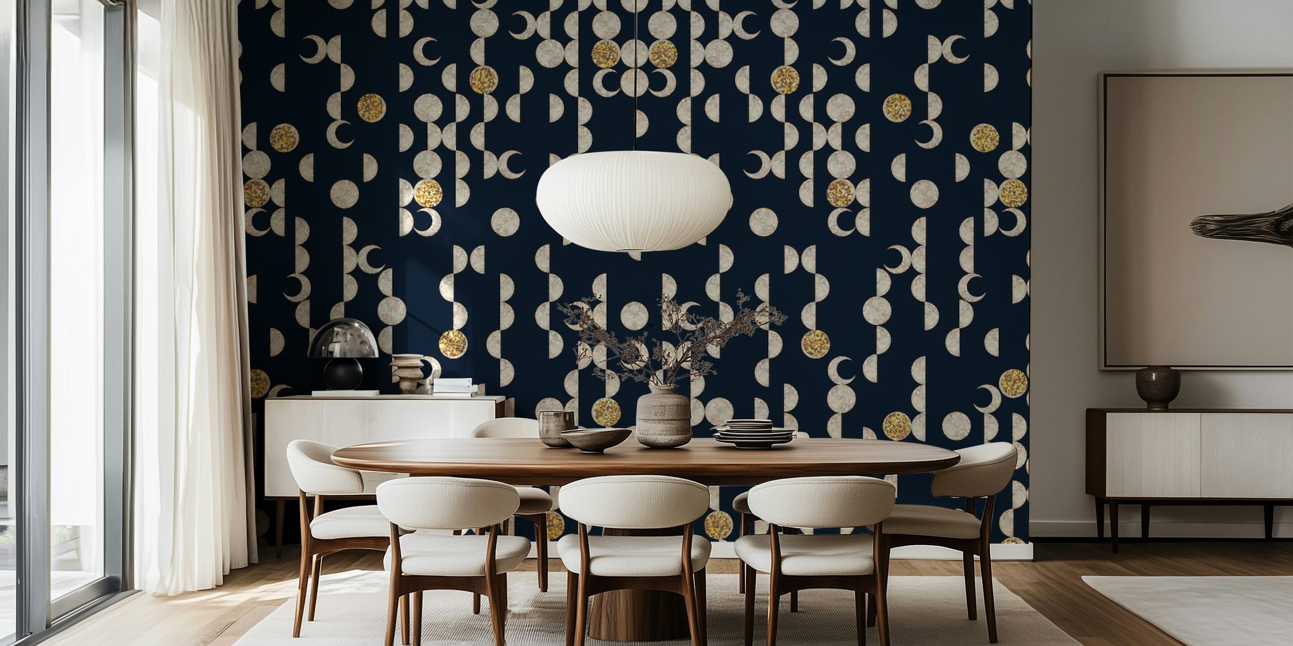 Golden Moon Phases -tapetti huoneen asetelmassa