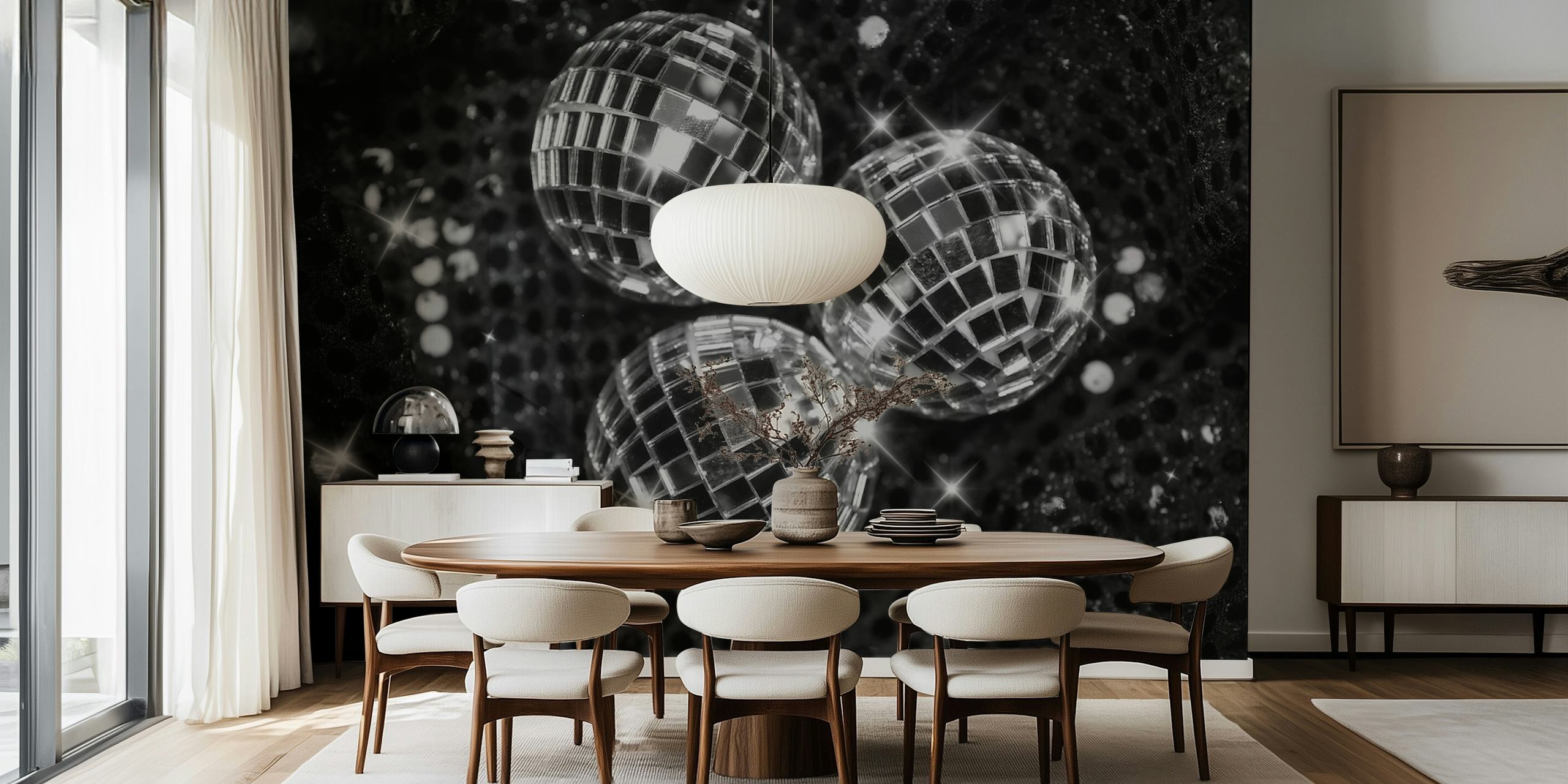 Λαμπερές Disco Balls Glam 10 σε φόντο φωτός bokeh σε ένα μονόχρωμο τοιχογραφία