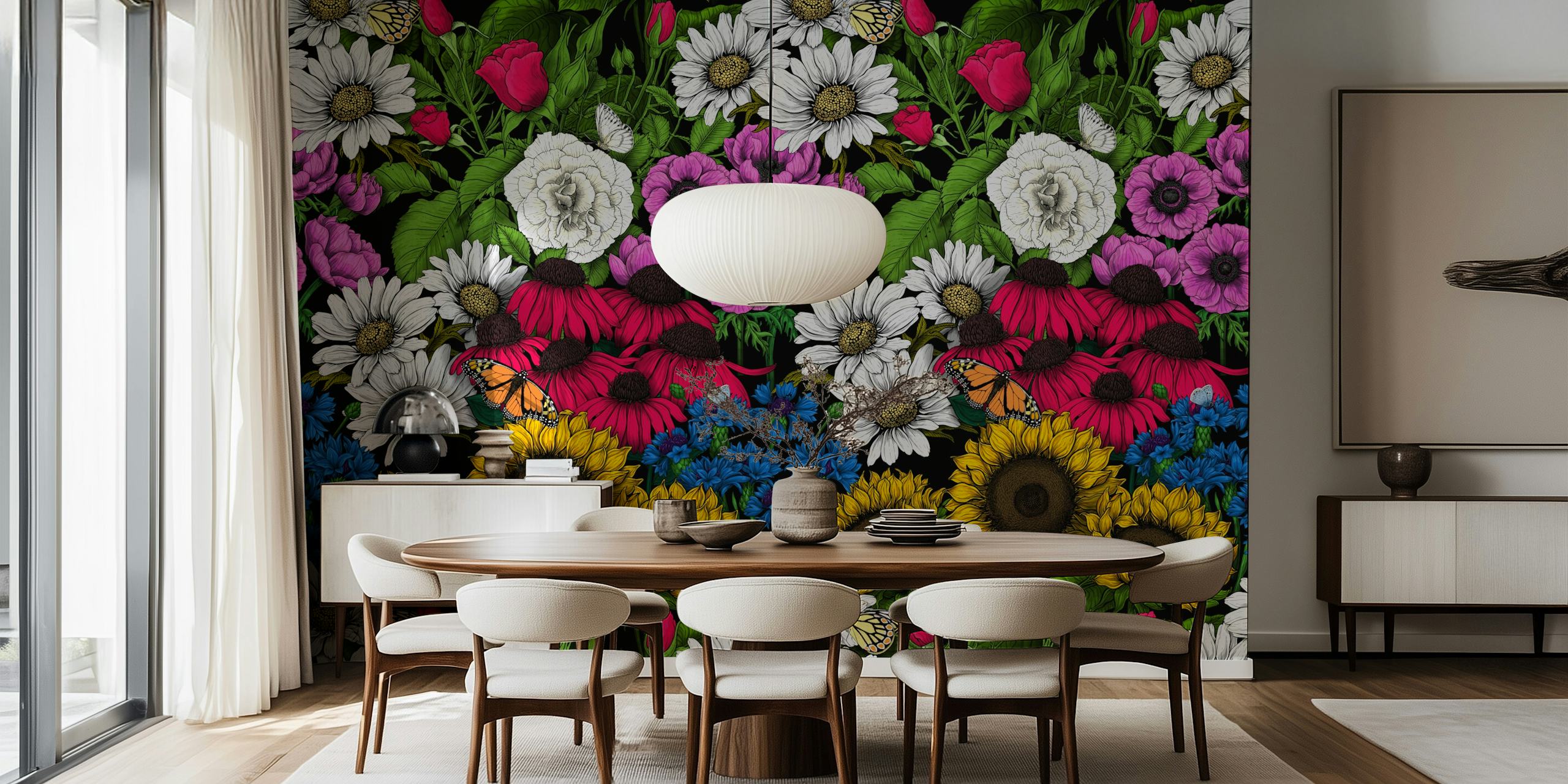 Colorful garden flowers wall mural with a variety of blooms
